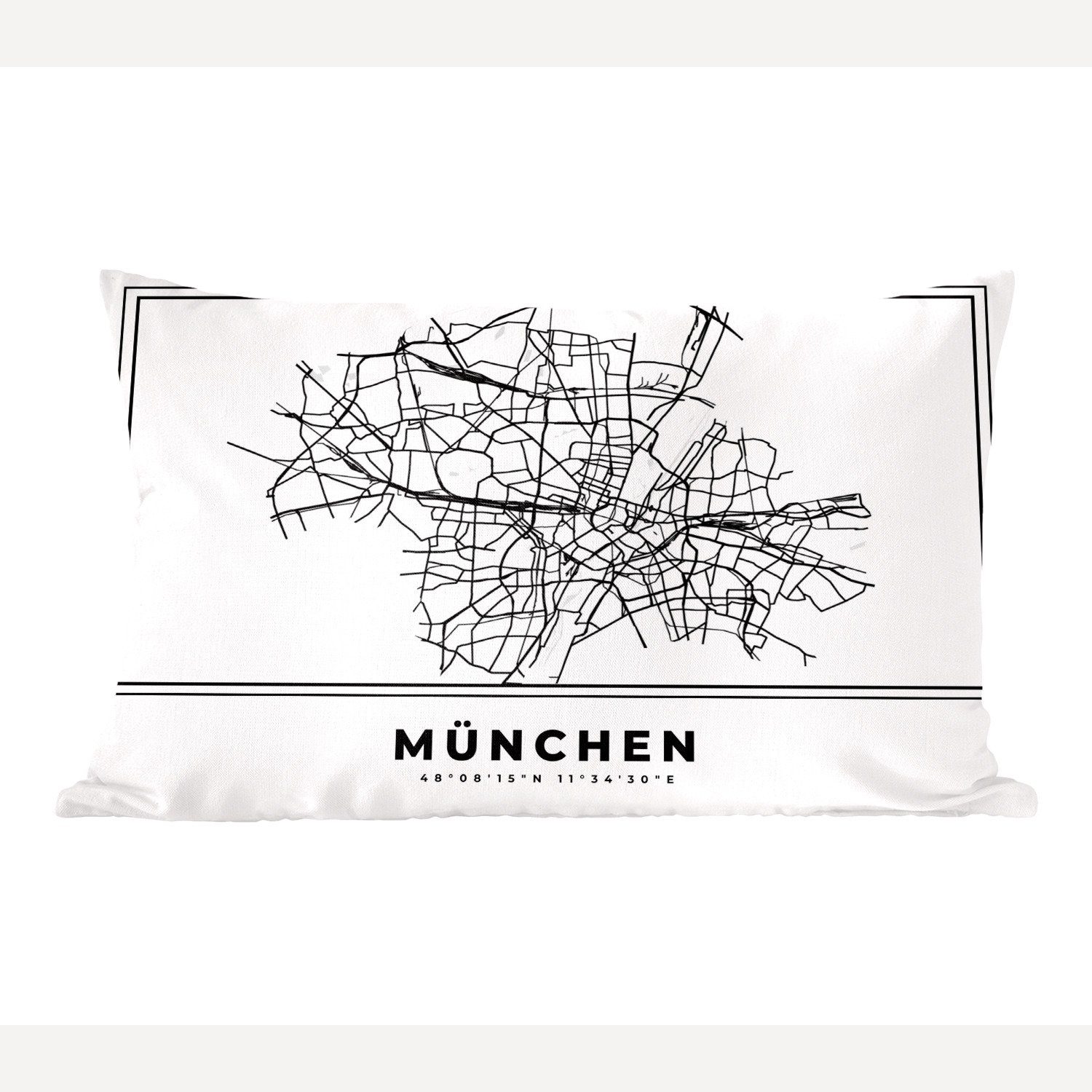 MuchoWow Dekokissen Karte - Stadtplan - München - Deutschland - Schwarz-Weiß, Wohzimmer Dekoration, Zierkissen, Dekokissen mit Füllung, Schlafzimmer