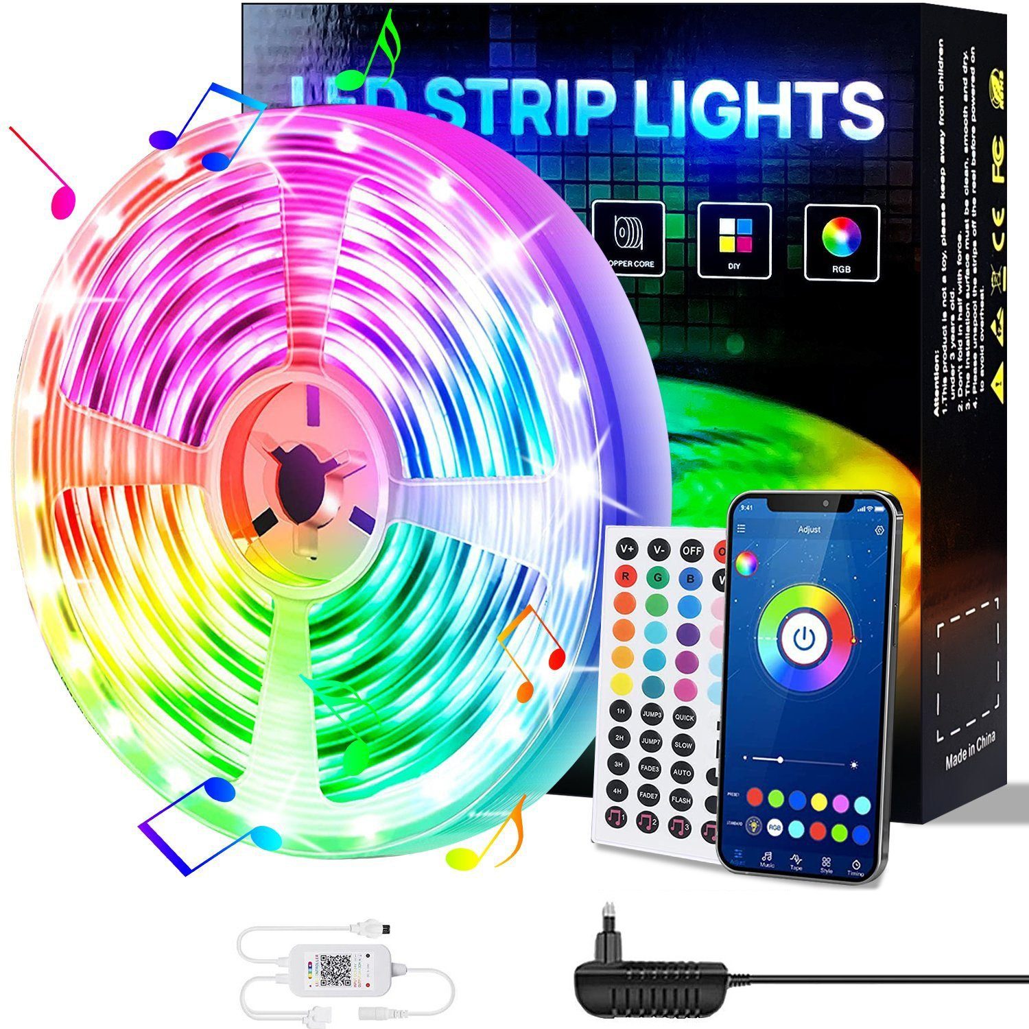 Oneid LED-Streifen »LED Strip Bluetooth Gesamtlänge 10M, RGB LED Streifen  Lichtleiste, 18 LEDs pro Meter, RGB 5050 litchband Selbstklebend LED  Stripes mit 44 Tasten IR-Fernbedienung APP Steuerbar Musikmodus, Für zu  Dekorative und