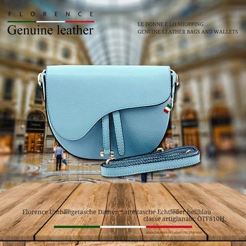 FLORENCE Schultertasche Florence Umhängetasche Echtleder Tasche (Schultertasche), Damen Leder Schultertasche, Umhängetasche, hellblau ca. 22cm