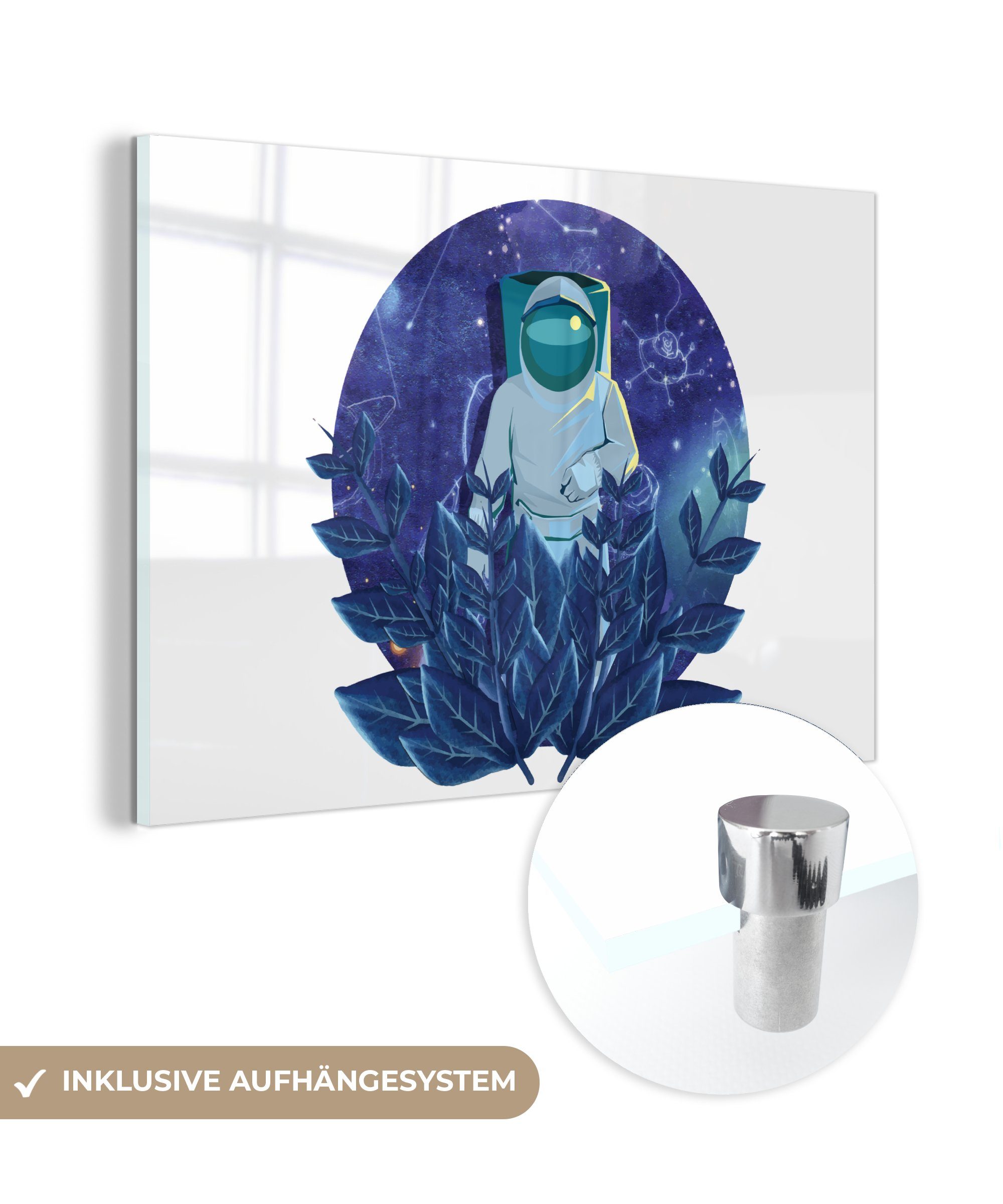 MuchoWow Acrylglasbild Illustration - Kinder - Astronaut, (1 St), Acrylglasbilder Wohnzimmer & Schlafzimmer