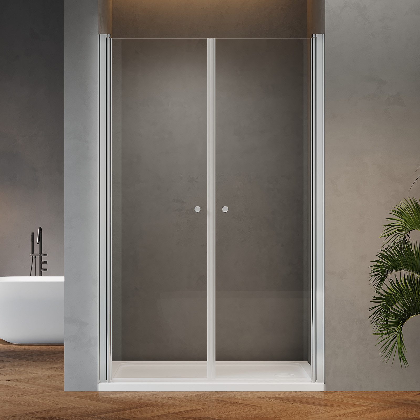 IMPTS Dusch-Drehtür Duschtür Duschkabine Nischentür Pendeltür Dusche Doppel Schwingtür, 70x185 cm, Einscheibensicherheitsglas, (15mm Verstellbereich, Hebe-/Senkmechanismus) Duschabtrennung Duschtür Doppel Drehtür 2 tlg 70-120cm