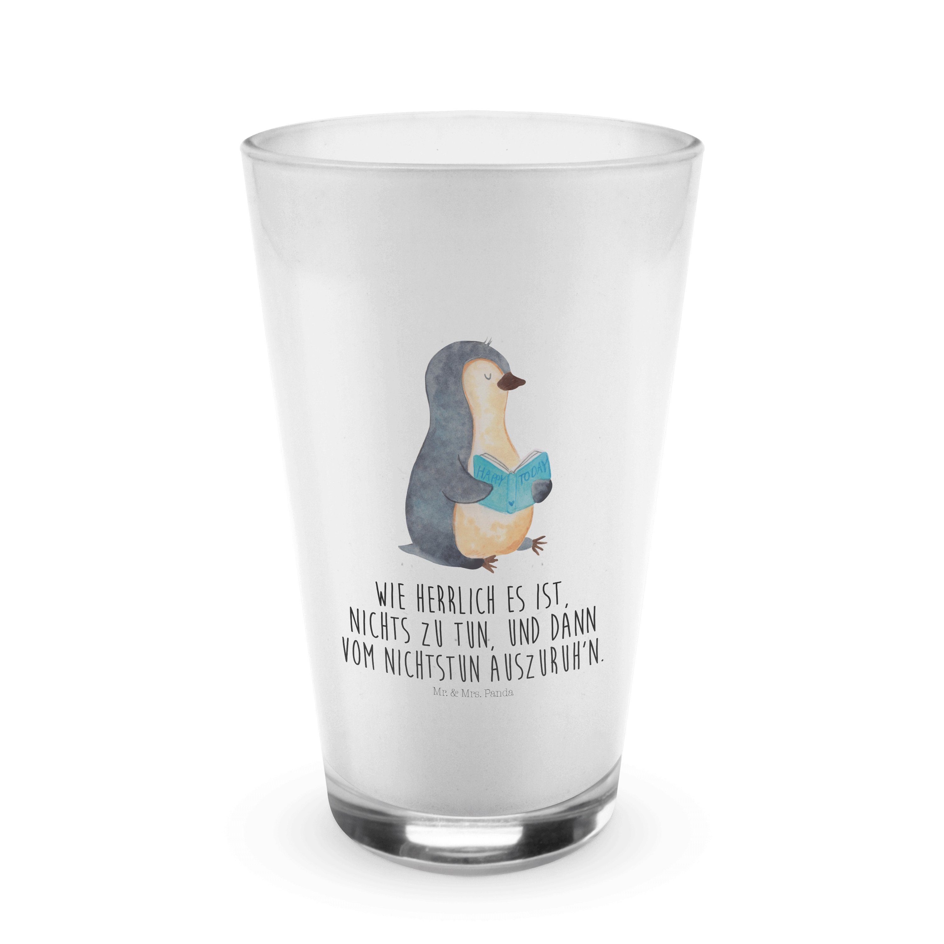 Mr. & Mrs. Panda Glas Pinguin Buch - Transparent - Geschenk, Cappuccino Tasse, entspannen, Premium Glas