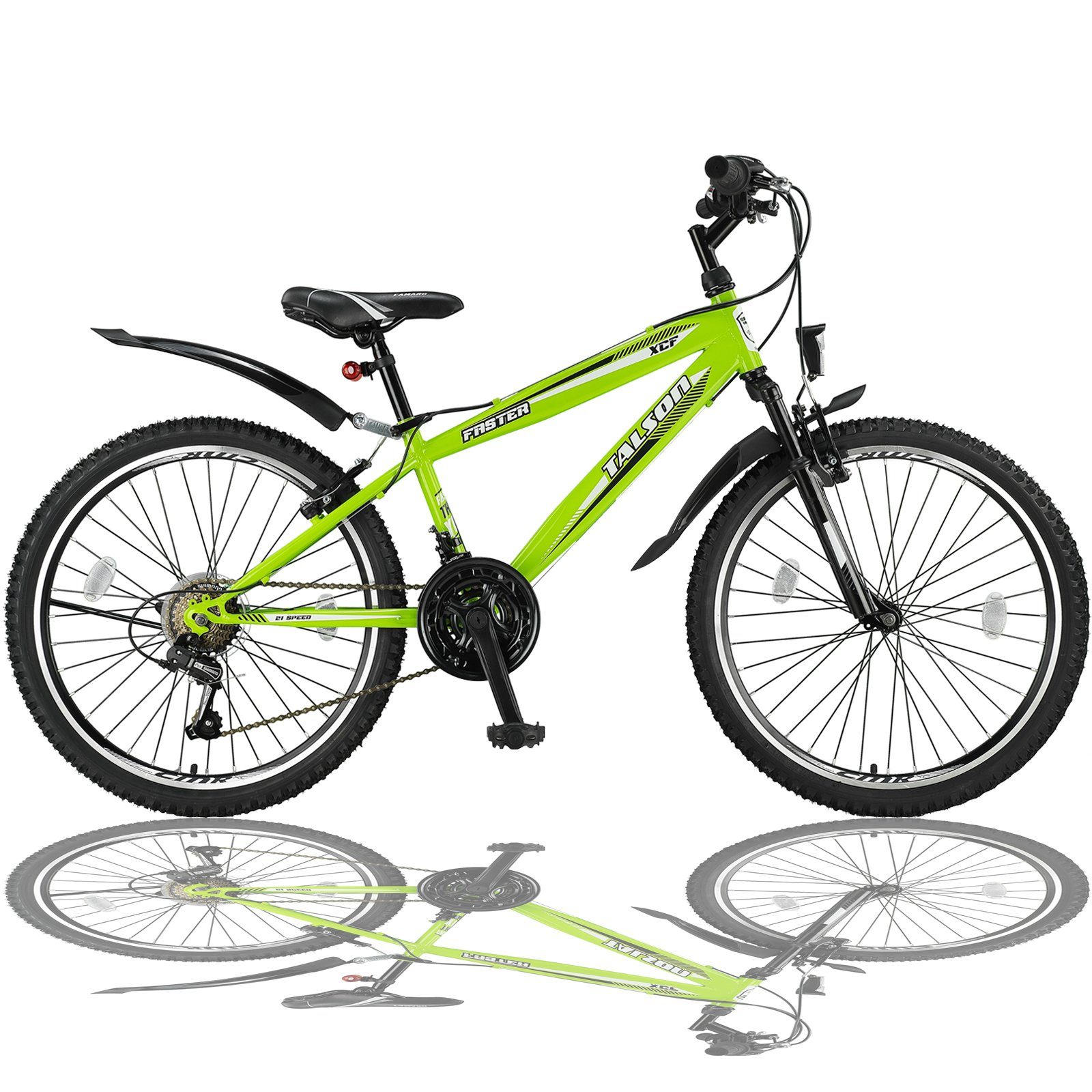 Talson Mountainbike Fahrrad mit mit, 26 Grün Zoll Gang nach Shimano, StVZO und Gabelfederung Beleuchtung Kettenschaltung, 21