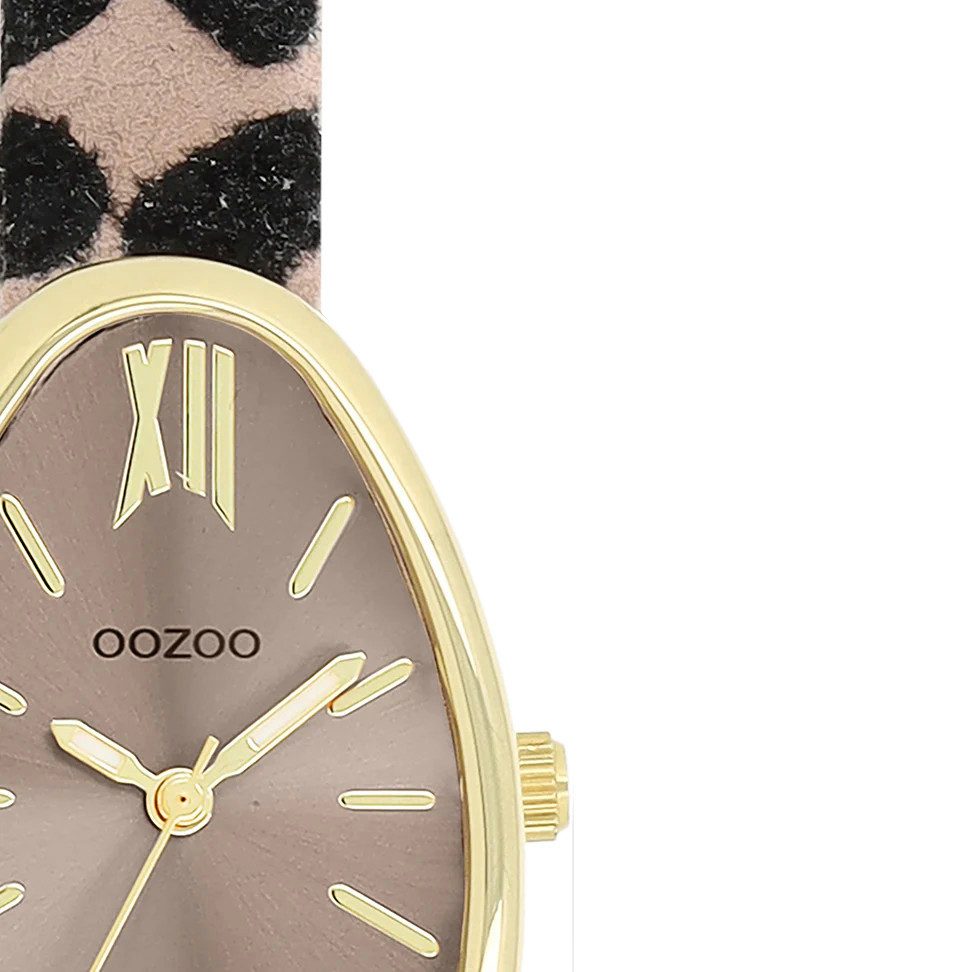 OOZOO Quarzuhr Damenuhr C11638 – IP-Gold, Leoprint Lederband, Egg-Shape, 22×31 mm – Bild 3 von 3