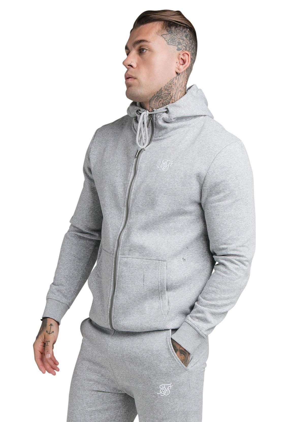 Sweater HOODIE Grey CORE Marl Herren ZIP FUNNEL SikSilk Siksilk NECK SS-18909 Zipper