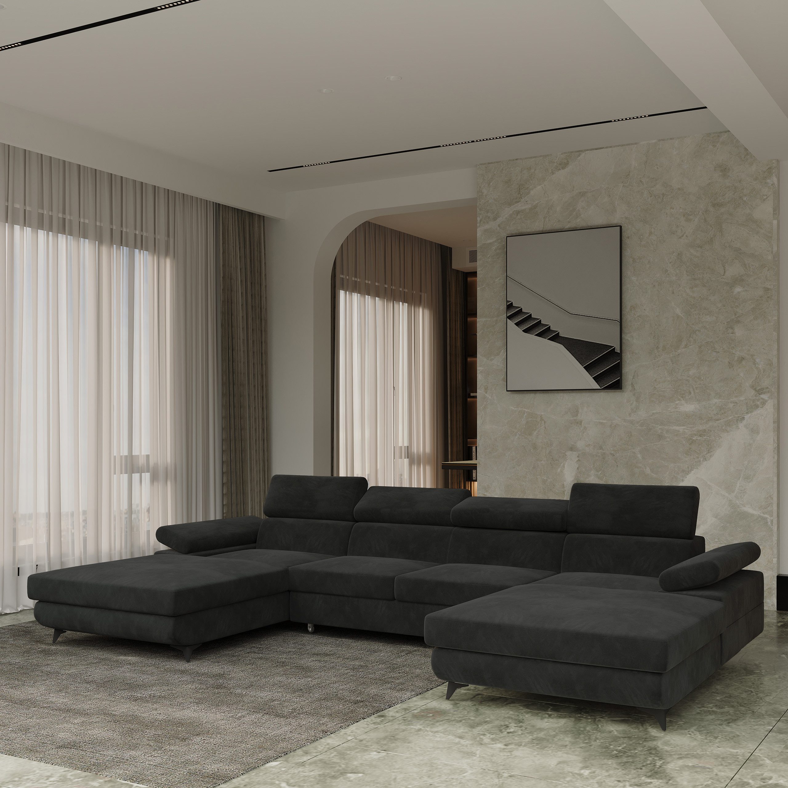 Masseno Ecksofa DETTI mit Schlaffunktion U-Form, Sofa mit Bettkasten