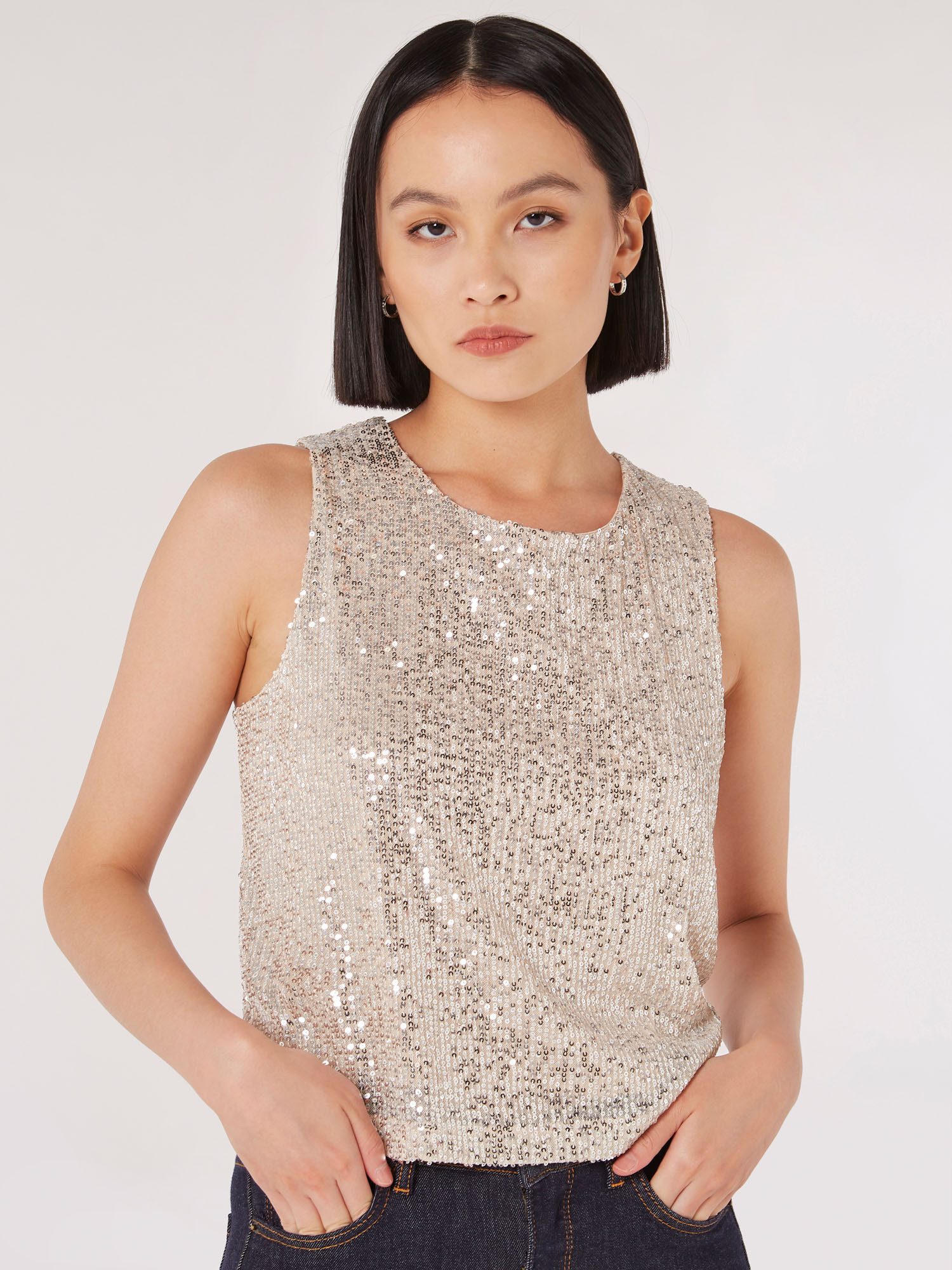 Apricot Paillettenshirt Kurztop mit Pailleten günstig online kaufen