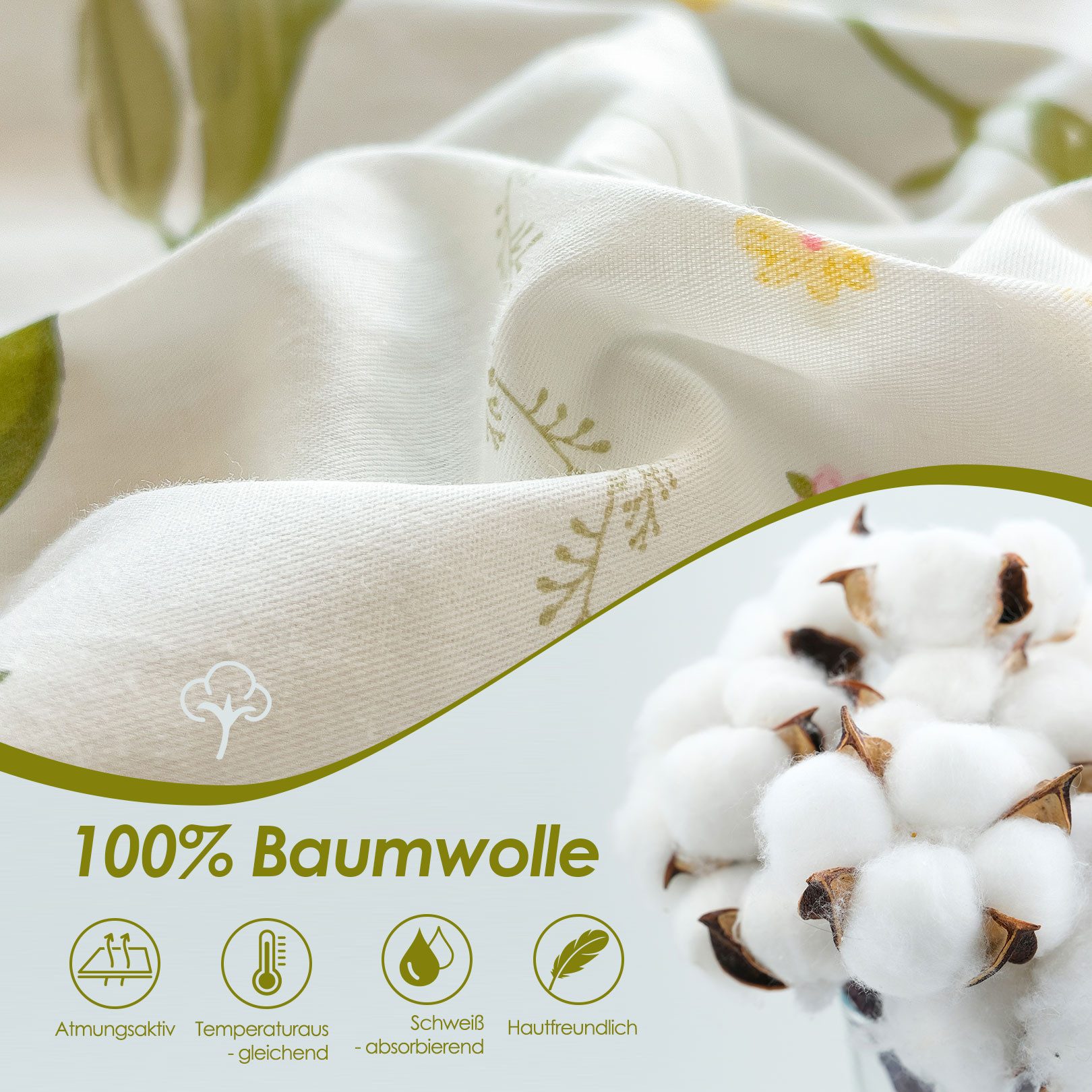 KEAYOO Bettwäsche Grün Blumen Bettwäsche, 2 teilig, Weiß Grün Blumenmuster günstig online kaufen