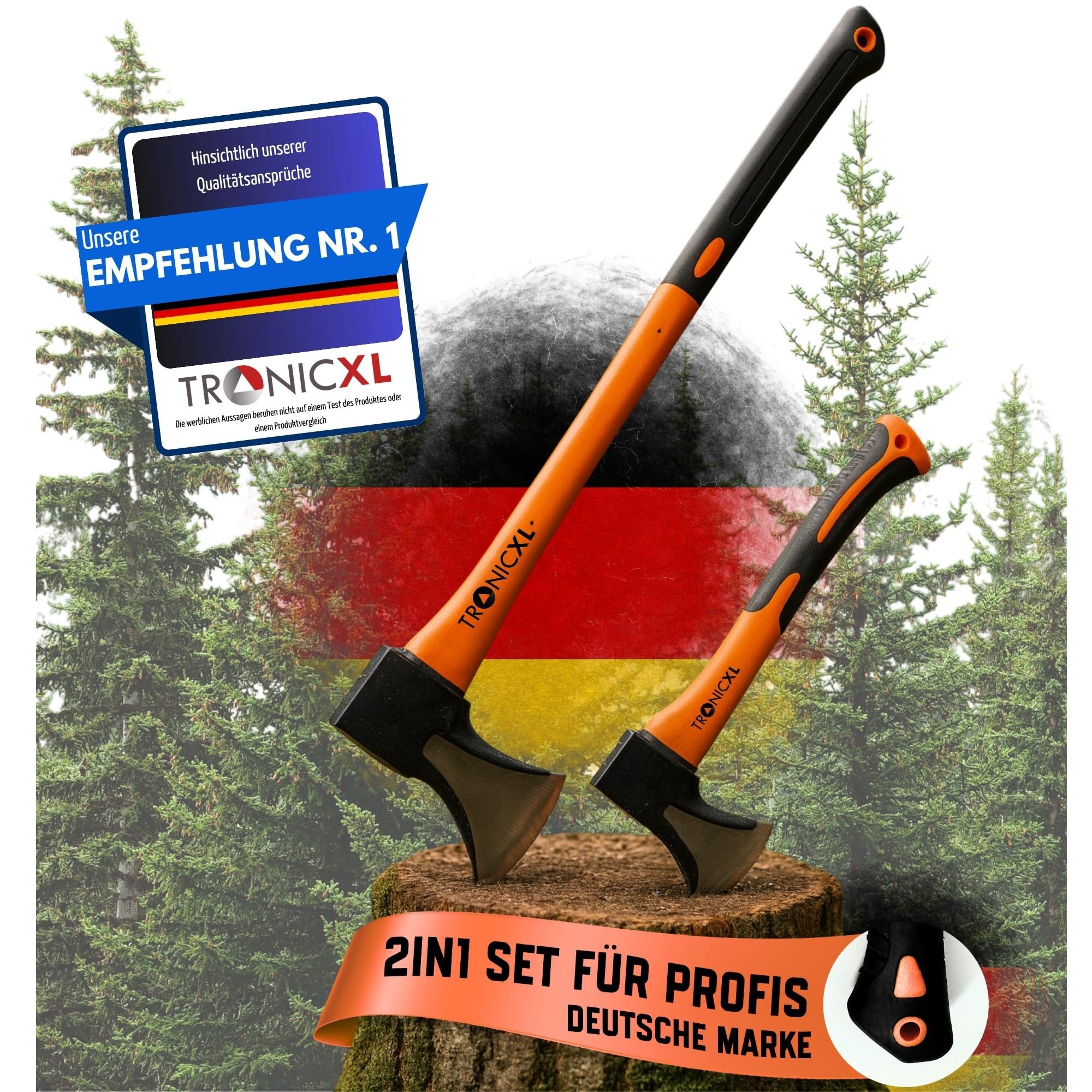 TronicXL Spaltaxt Axt Beil Set ergonomischer Handgriff Gummischutz Universal Spaltaxt, (2-St), Spaltbeil Holzspalter für Garten Forst Camping Survival