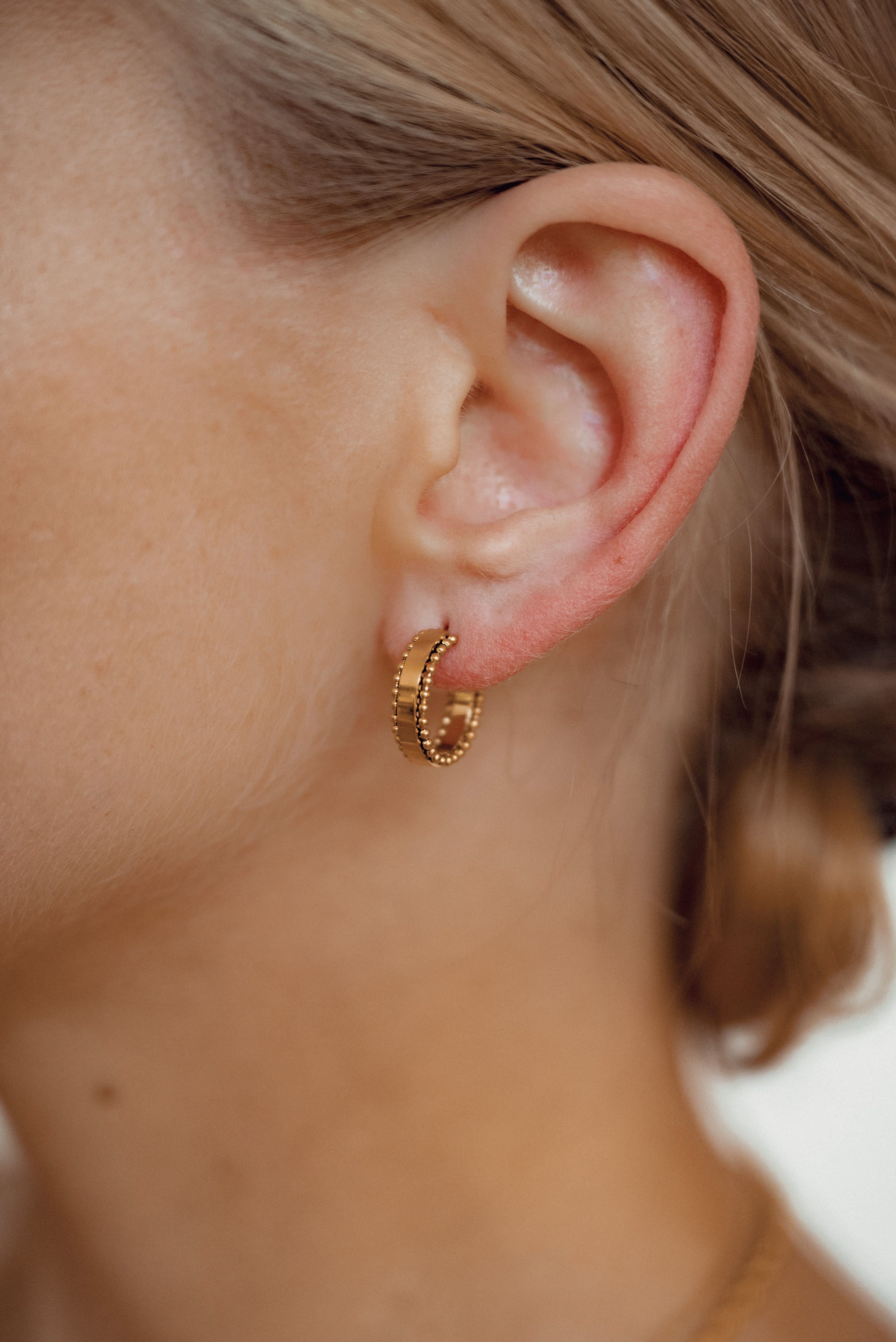 Hey Happiness Paar Creolen Kugel Band offen, Edelstahl Ohrringe 18K Roségold vergoldet, Metallperle Ohrringe Damen, wasserfest, anlaufgeschützt