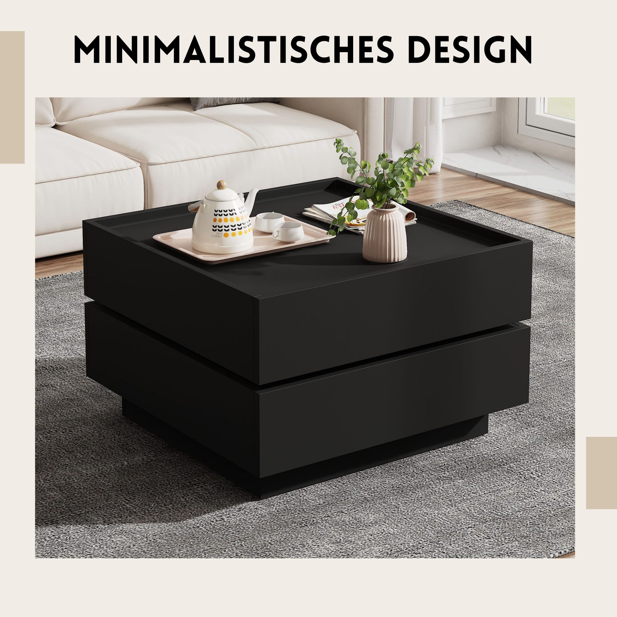 SeedWave Couchtisch Sofatisch, 360° Drehbare Ober-Tischplatte, 2 Grifflosen günstig online kaufen