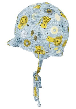 Sterntaler® Strickmütze Schirmmütze (1-St., Mütze mit Schirm, Bindeband, Ohrenklappen und Nackenschutz) Mütze aus Singlejersey mit süßen Tiermotiven