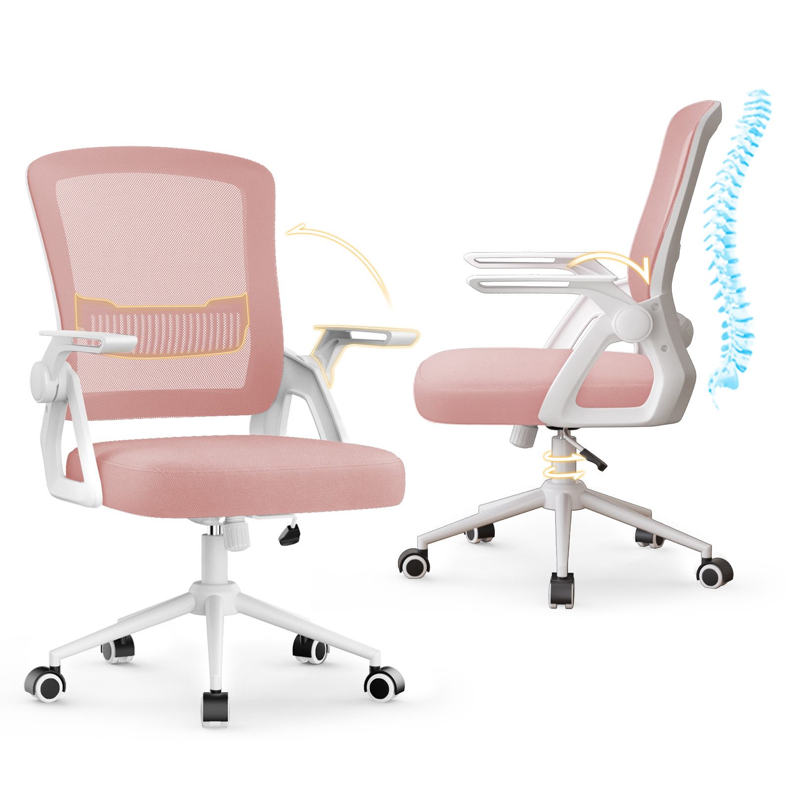 ZAISZE Bürostuhl Ergonomischer Bürostuhl mit Mesh-Rückenlehne und Lendenstütze (Verstellbarer Armlehnen, Atmungsaktiv, Höhenverstellbarer Schreibtischstuhl mit 90° Klappbaren Armlehnen), Verlängerte und Verbreiterte Rückenlehne, Drehstuhl fürs Homeoffice