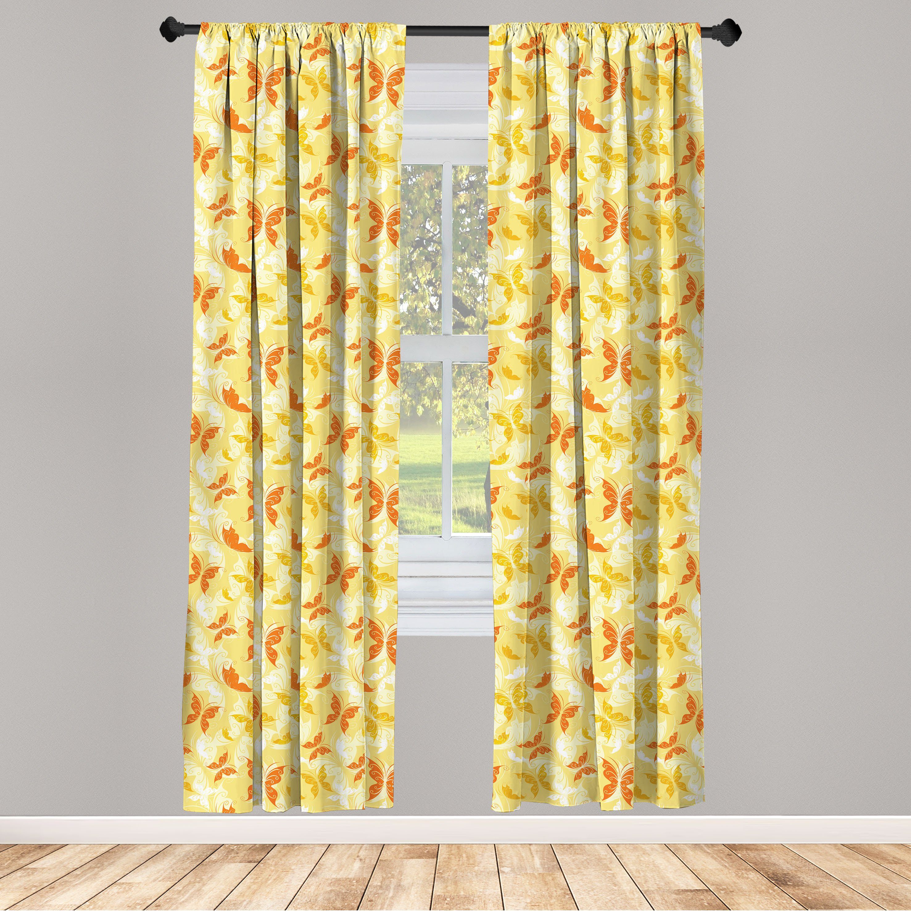 Sonderangebot Gardine Vorhang für Schmetterling Abakuhaus, Schlafzimmer Microfaser, Dekor, gewirbelte Gelb weiss Wohnzimmer