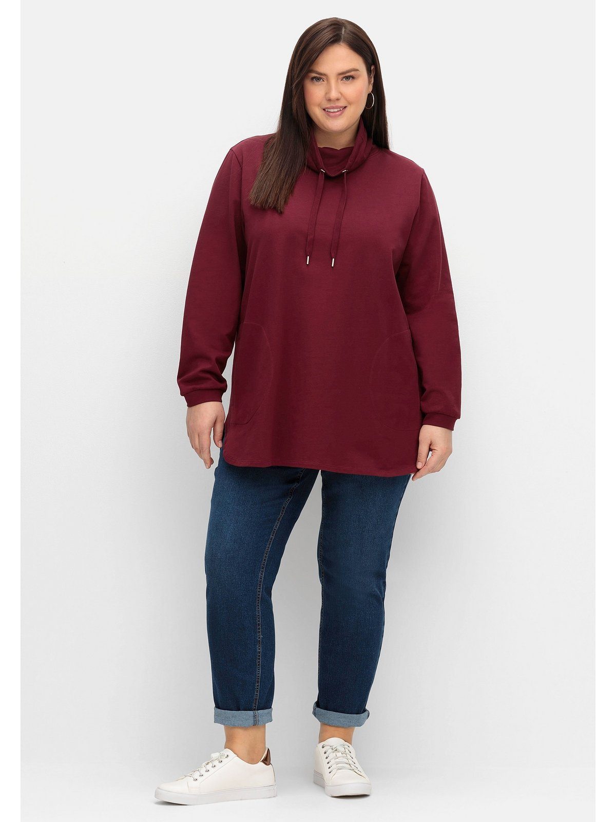 Sheego Sweatshirt Große Größen mit hohem Kragen und Tunnelzug