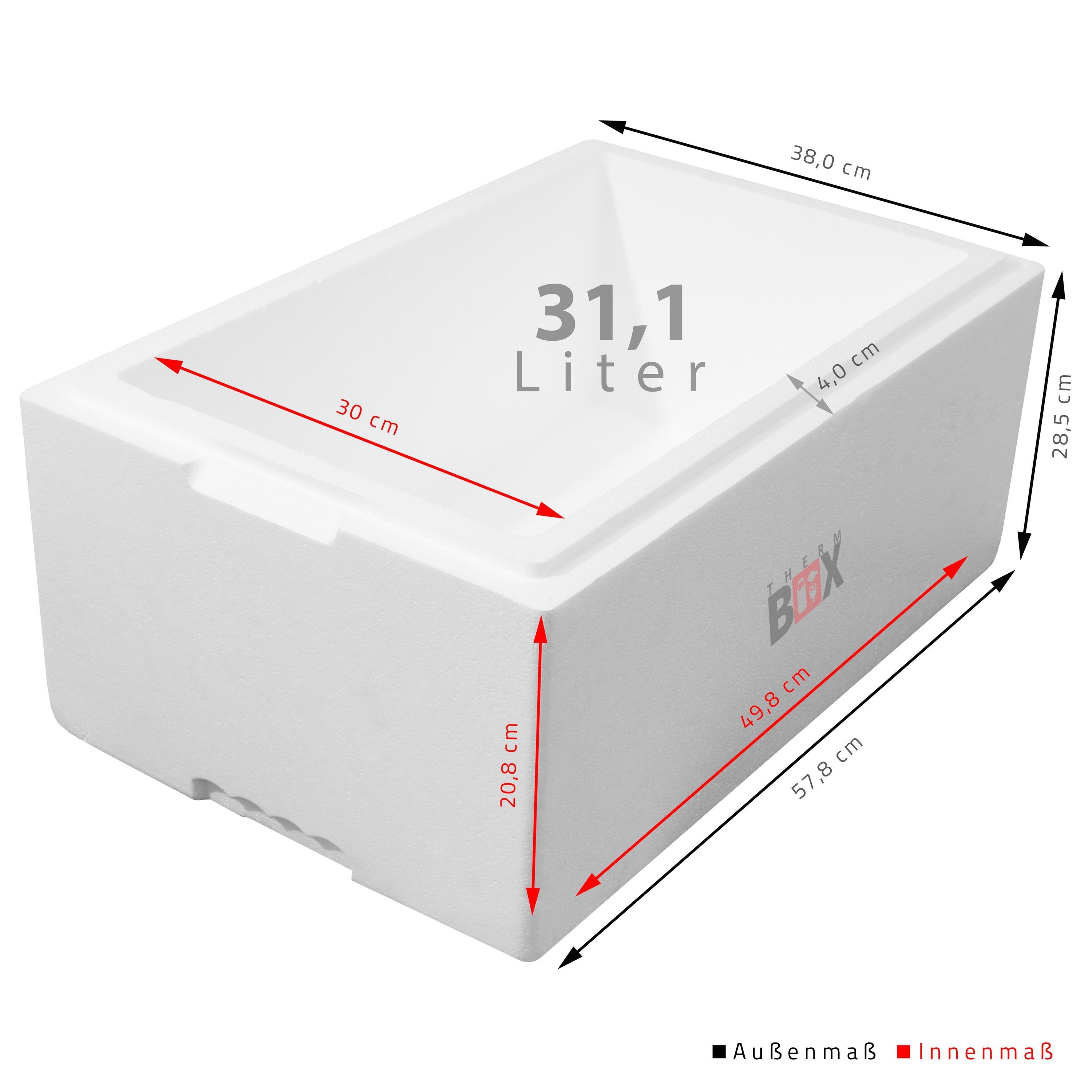 Warmhaltebox 31M 4,0 Wand: im 31L Erweiterbar Wiederverwendbar, Box cm Styropor-Verdichtet, Karton), Thermobox 49x30x20cm (0-tlg., mit Modularbox Deckel Kühlbox Isolierbox Thermobehälter THERM-BOX Innenmaß: