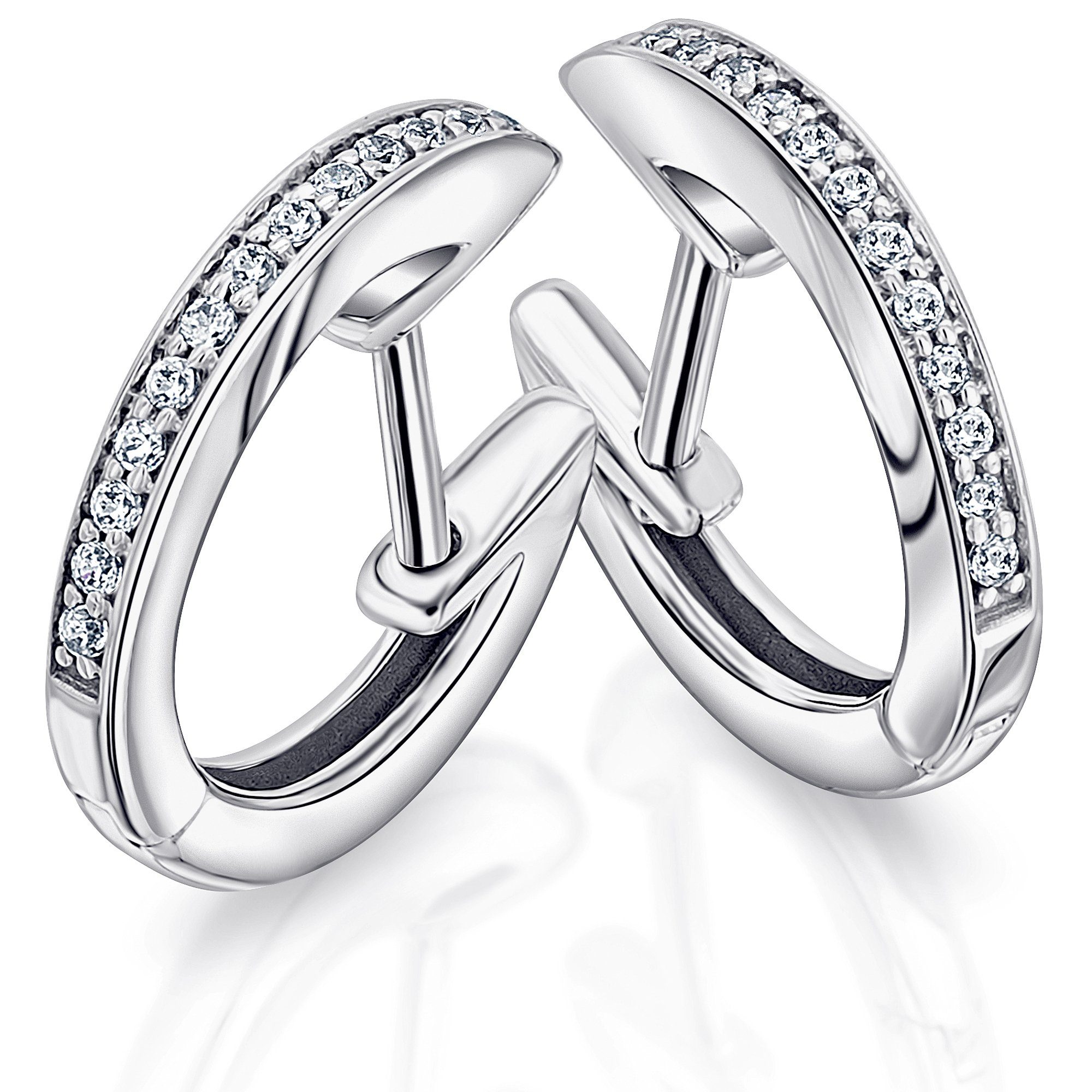 Paar Creolen 0,10 ct Diamant Brillant Ohrringe Creolen aus 585 Weißgold