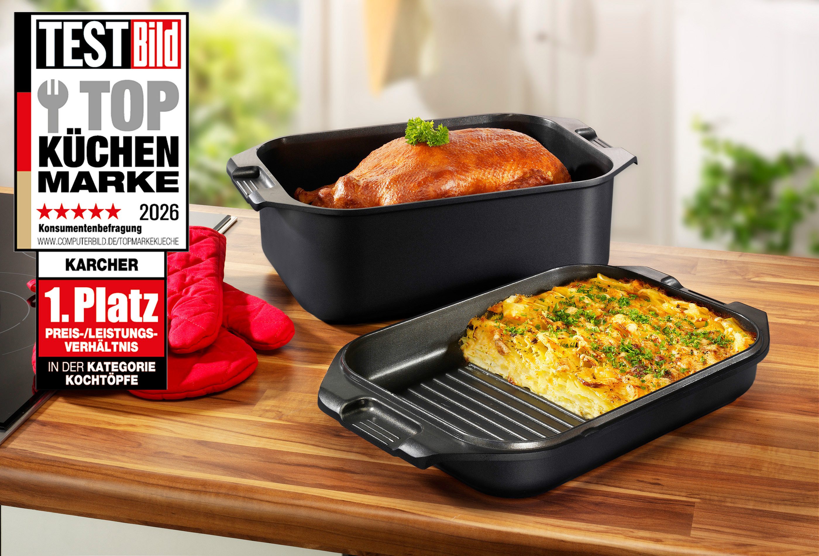 Karcher Bräter Aluguss 2in1 Induktion, Aluminiumguss, 8,7 Liter, Induktion, inkl. Deckel und Topfhandschuhen
