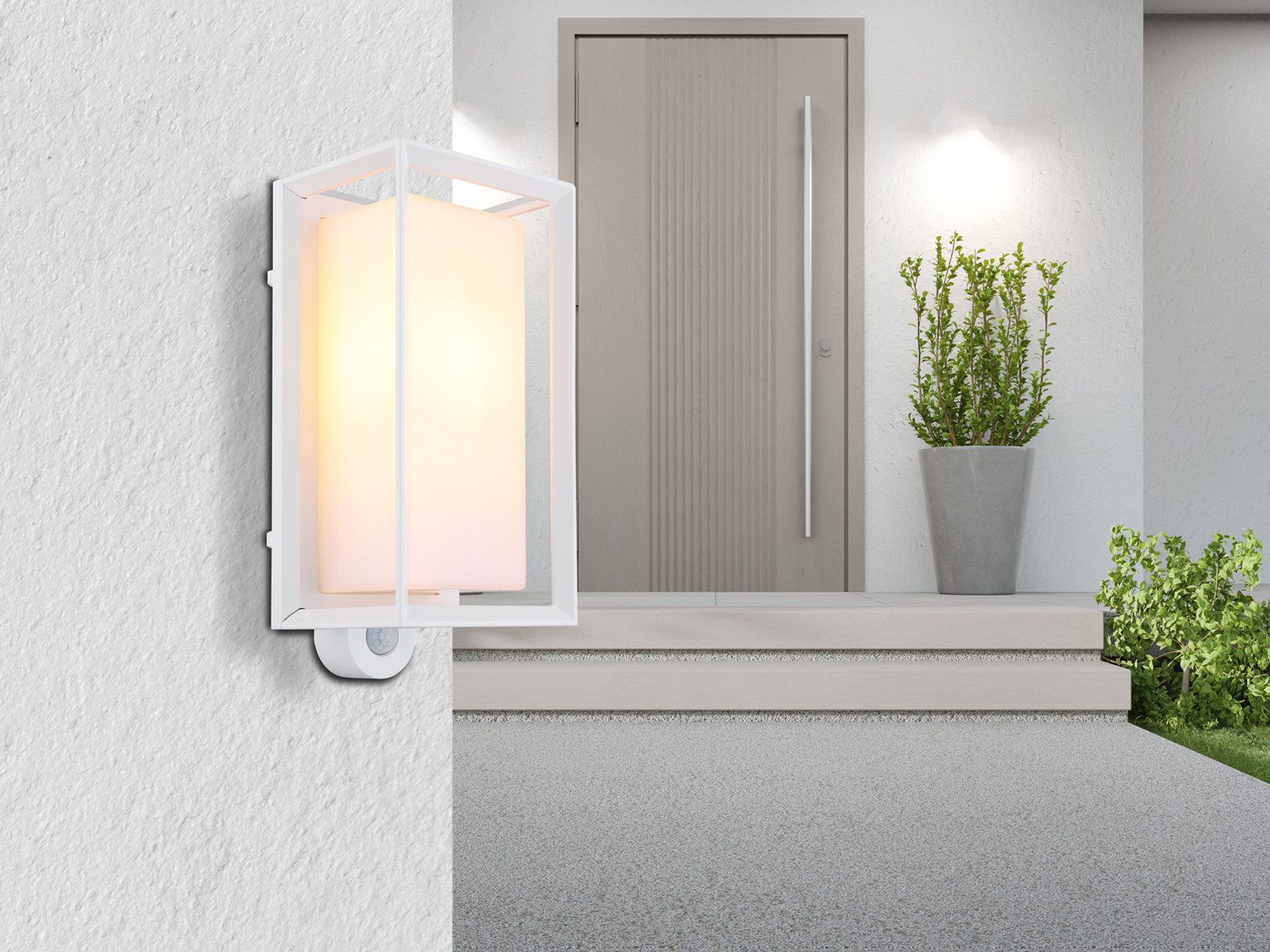 GLOBO LIGHTING LED Außen-Wandleuchte aus Aluminium in Weiß, Höhe 28cm, Bewegungsmelder, LED wechselbar, warmweiß, Außenleuchte-n mit Bewegungssensor Außen-beleu – Bild 5 von 5