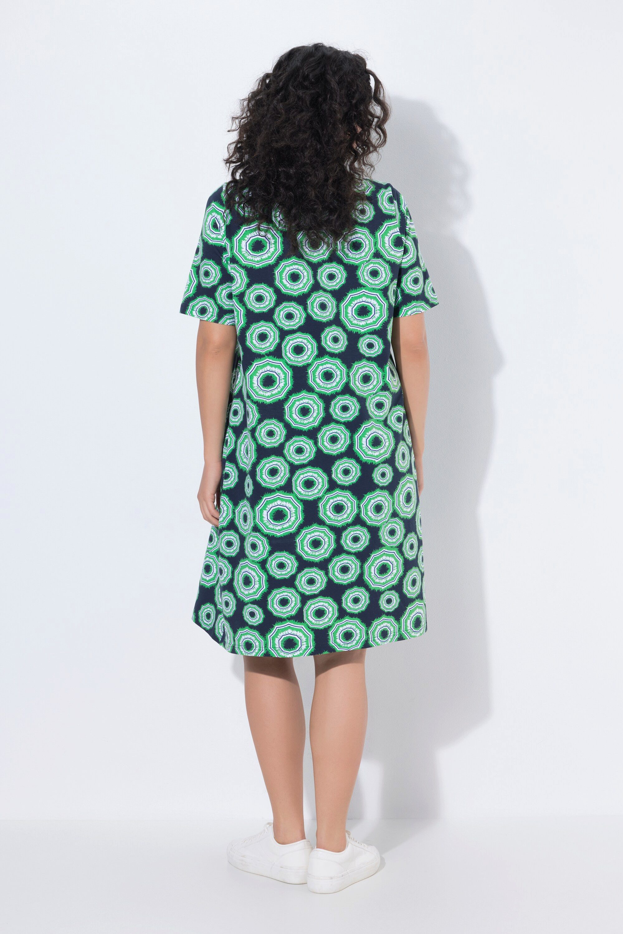 Ulla Popken Jerseykleid Jerseykleid Sonnenschirme V-Ausschnitt Halbarm