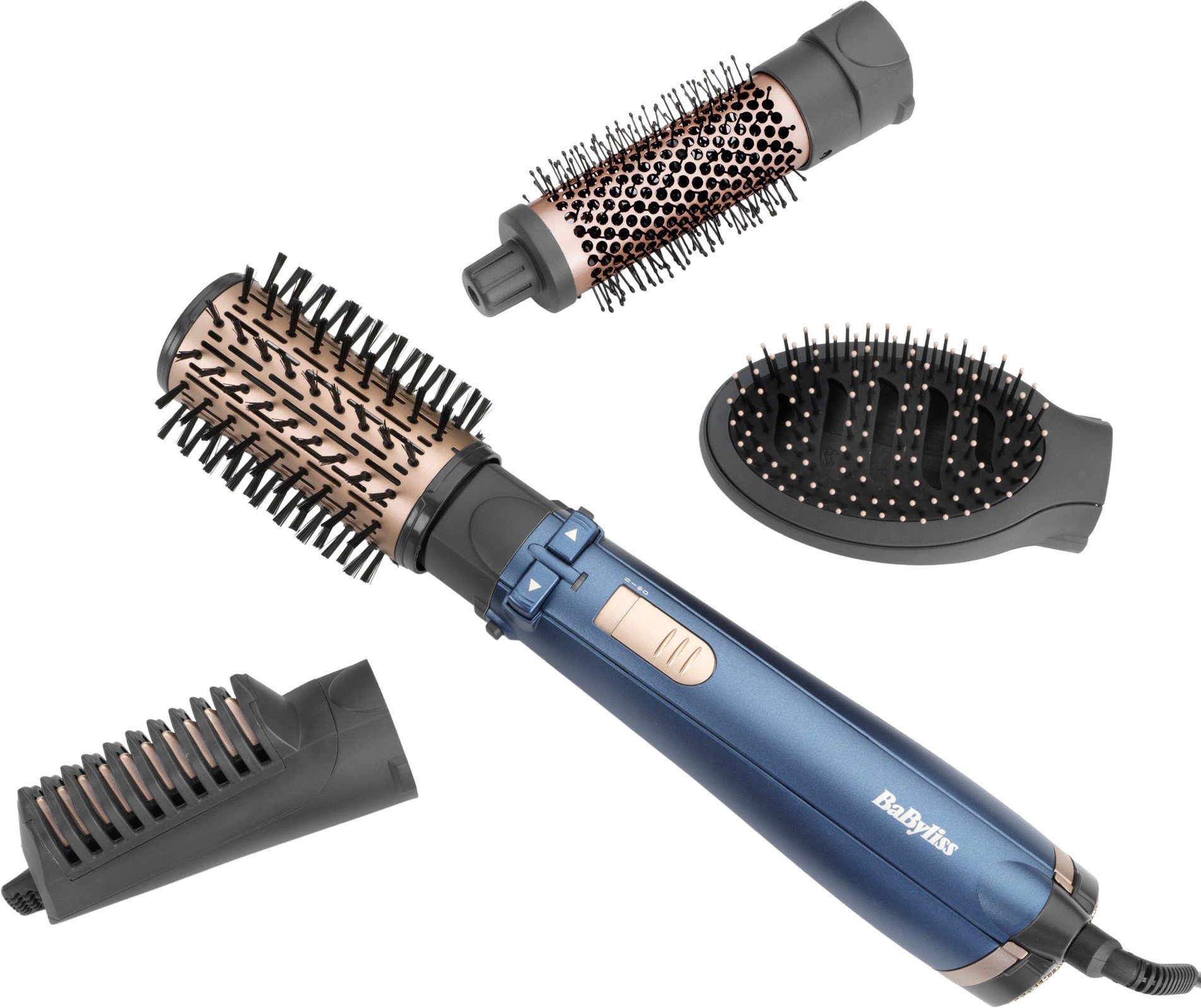 BaByliss Warmluftbürste Style Pro 1000 Rotierende Warmluftbürste mit Aufsätzen, AS965E, 4-in-1 Heißluftstyler mit Ionen-Technologie für Volumen & Glanz, 1000W blau