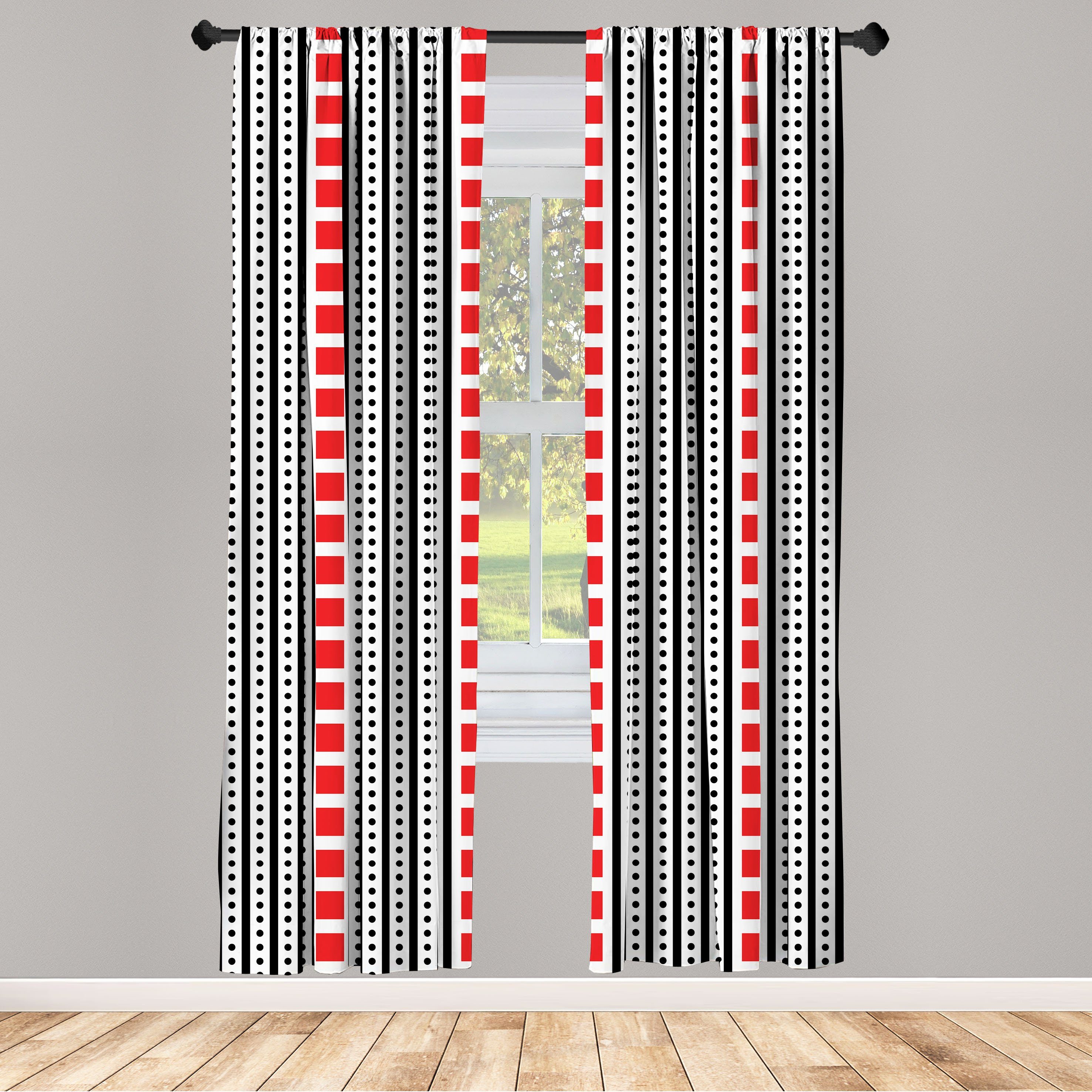 Gardine Vorhang für Schlafzimmer Microfaser, und Wohnzimmer Dekor, Geometrisch Abakuhaus, Streifen Punkte Quadrate