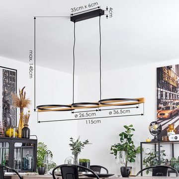 hofstein Pendelleuchte dimmbare Hängelampe aus Metall/Holz/Kunststoff in Schwarz/Natur/Weiß, LED fest integriert, 3000 Kelvin, Länge 115 cm, LED 38 Watt, 1600 Lumen, dimmbar über Lichtschalter