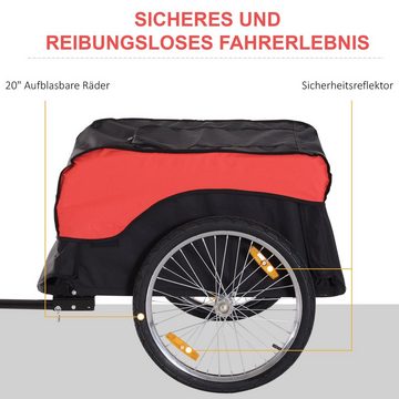 HOMCOM Fahrradlastenanhänger Transportanhänger Lastenanhänger Fahrrad Anhänge (Rot-Schwarz), 130L x 77B x 65H cm