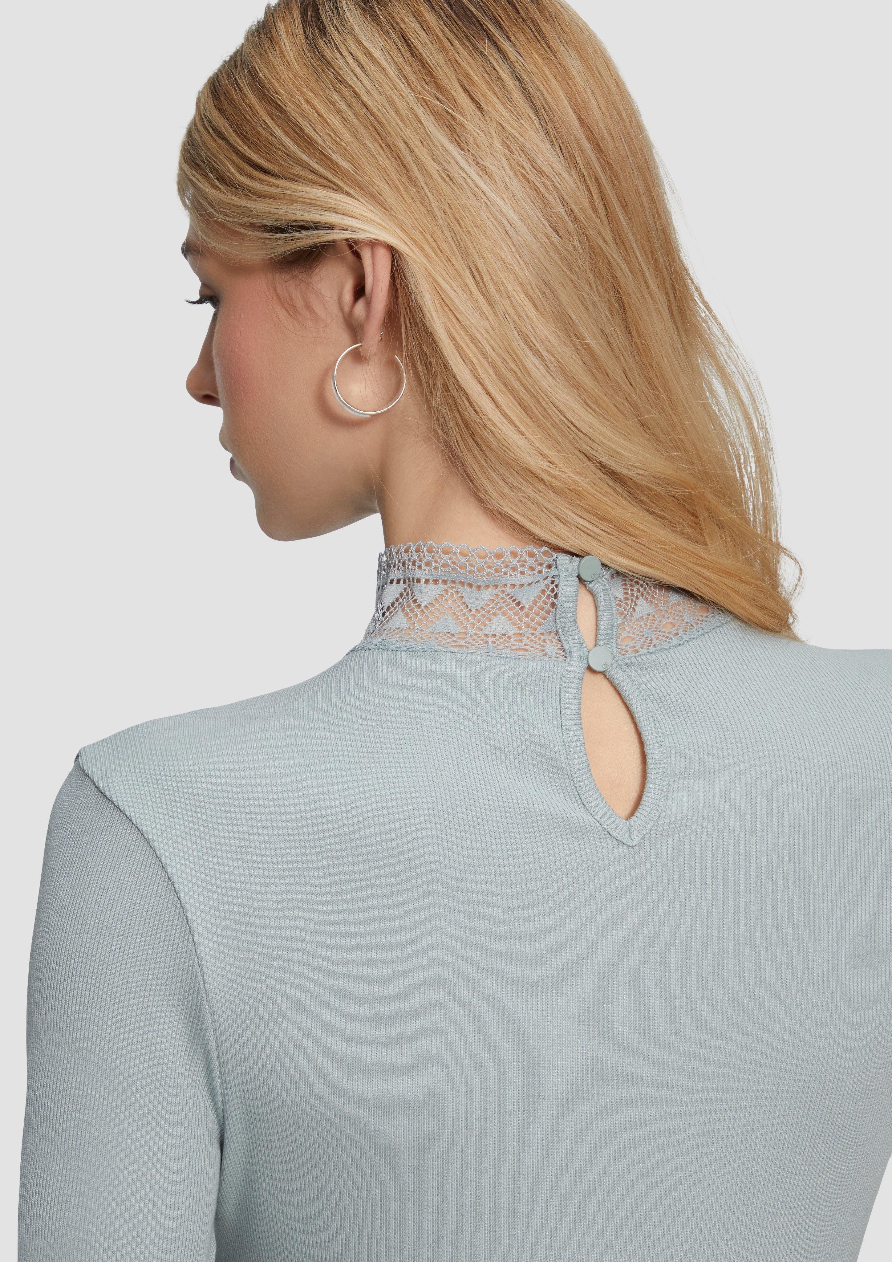 QS Langarmshirt Schmales Rippshirt mit Spitzeneinsatz günstig online kaufen