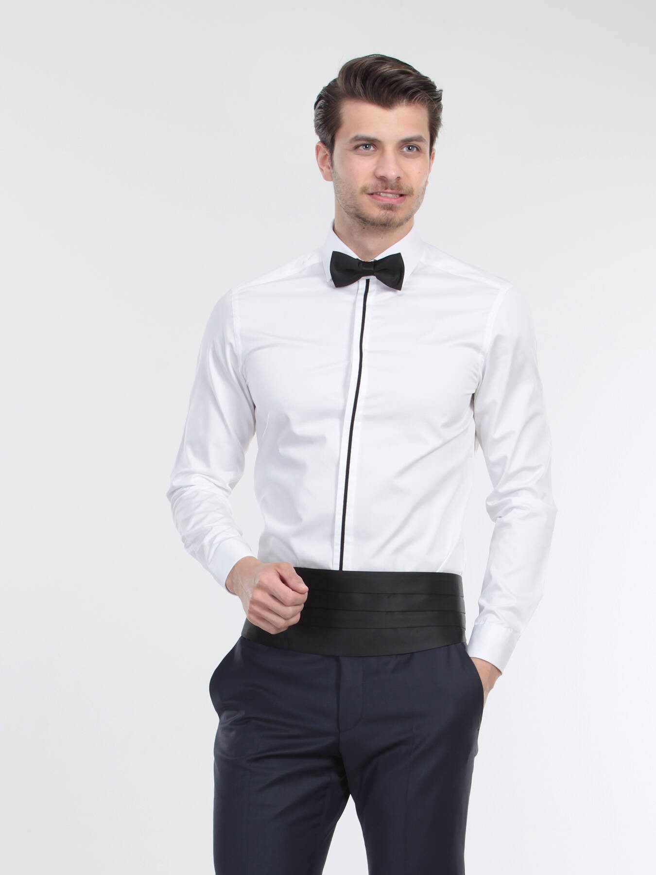 KİP Hemdbluse Gerades, schmal geschnittenes Smokinghemd mit schlichten Manschetten u