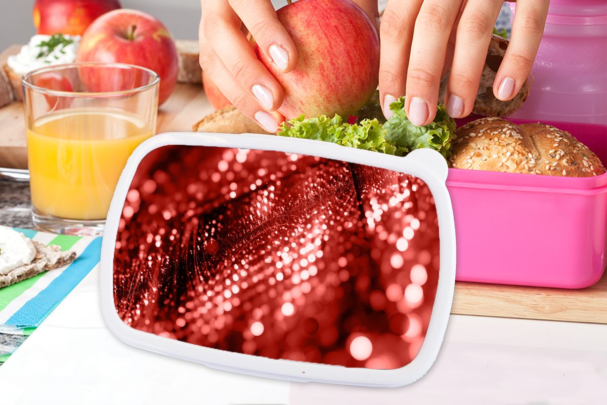MuchoWow Lunchbox Glitzernder Stoff, Kunststoff, für Kunststoff rosa Brotdose (2-tlg), Brotbox Mädchen, Erwachsene, Snackbox, Kinder