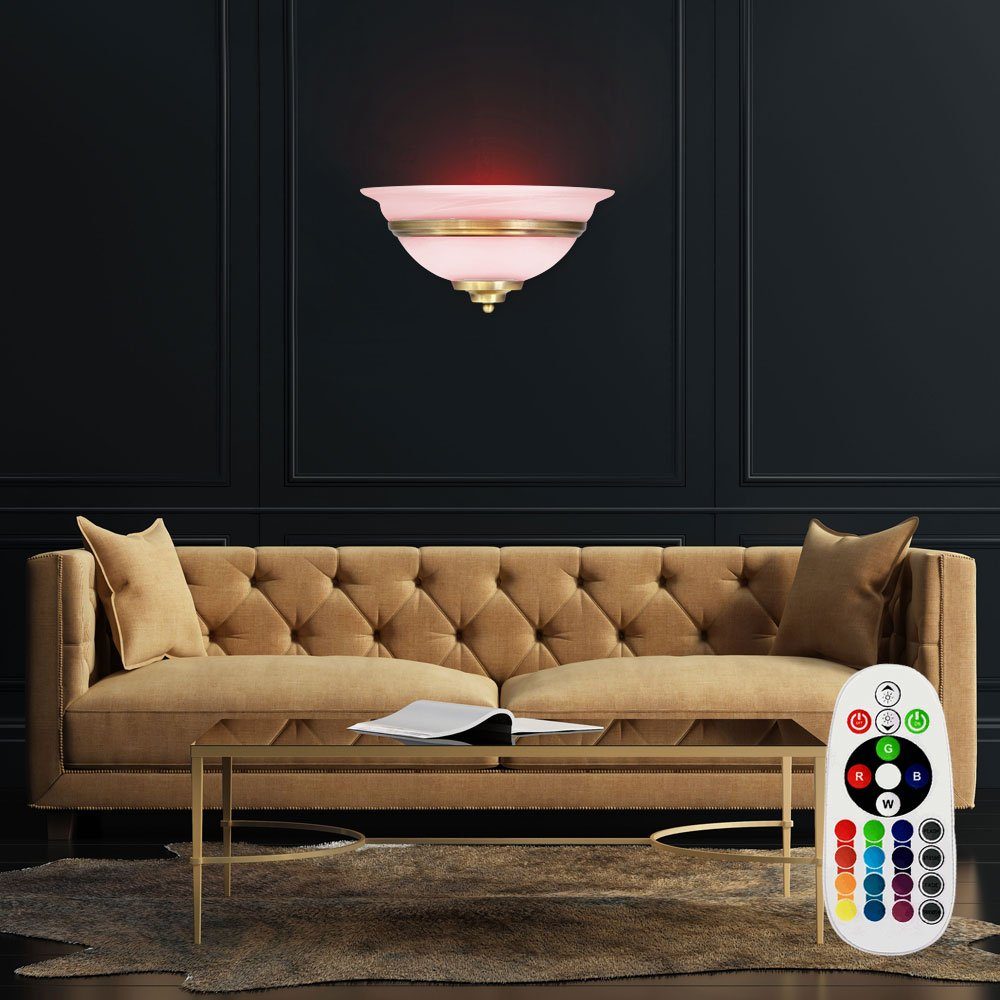 Globo LED Wandleuchte, Leuchtmittel inklusive, Warmweiß, Farbwechsel, Landhaus Stil Wand Leuchte Fernbedienung Altmessing Glas Lampe im Set