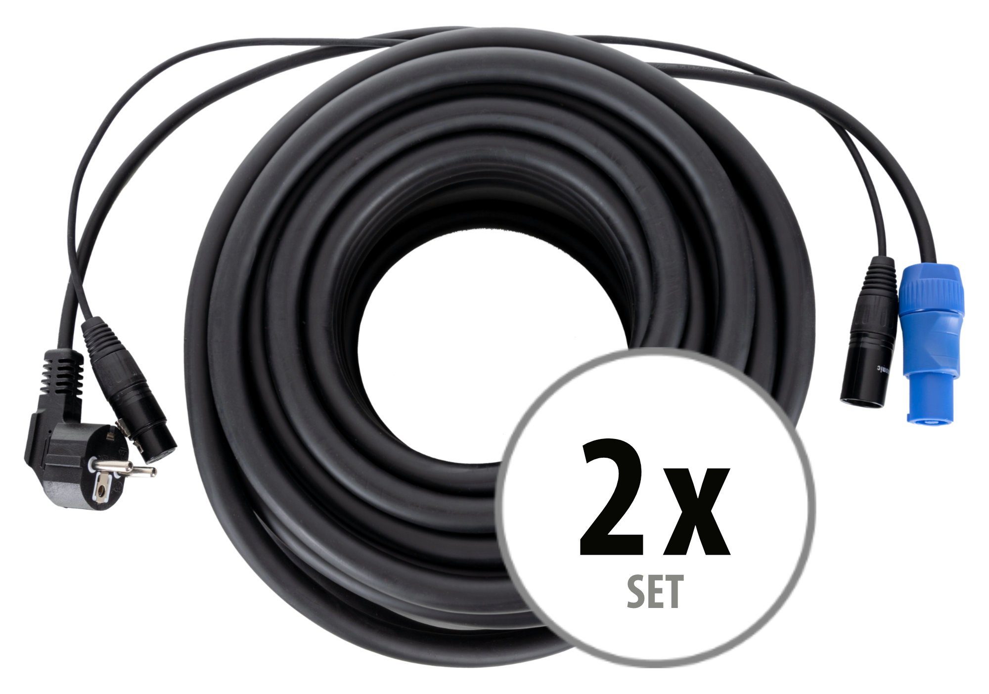 Pronomic 2x Hybridkabel Kombi-Kabel für Aktiv-Lautsprecher Audio-Kabel, Schuko/Powercon, XLR (2000 cm), für Stromversorgung und Audiosignal in einem