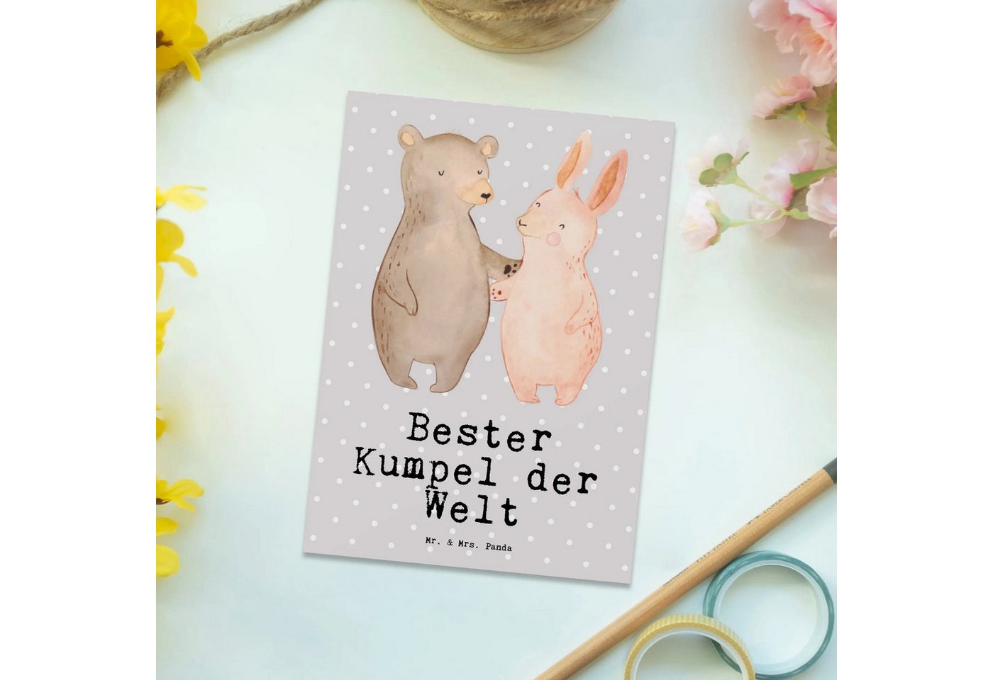 Thumbnail - Mr. & Mrs. Panda Postkarte Hase Bester Kumpel der Welt - Grau Pastell - Geschenk, Einladung Gebu, Lustige Sprüche