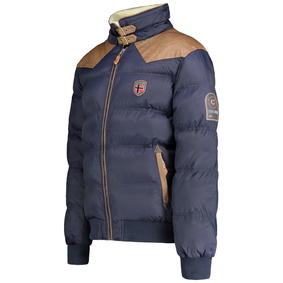 Geographical Norway Steppjacke Herren Winterjacke Steppjacke Herrenjacke in Unifarbe, mit Stehkragen, Kragen mit Teddyfell