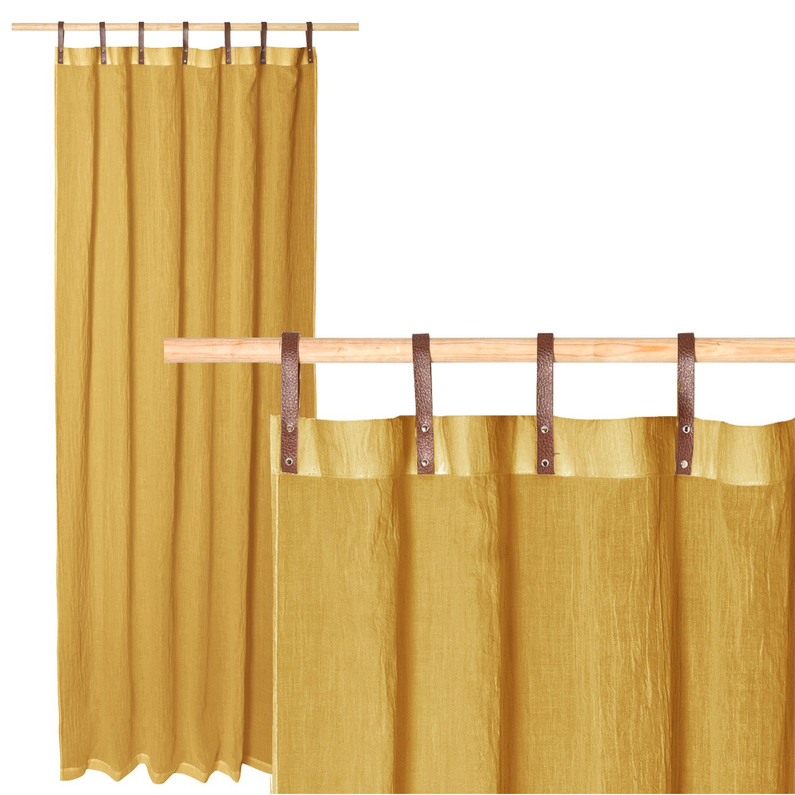 Vorhang Diverse Farben: Transparente Vorhänge mit Kunstleder-Schlaufen, JEMIDI Gelb