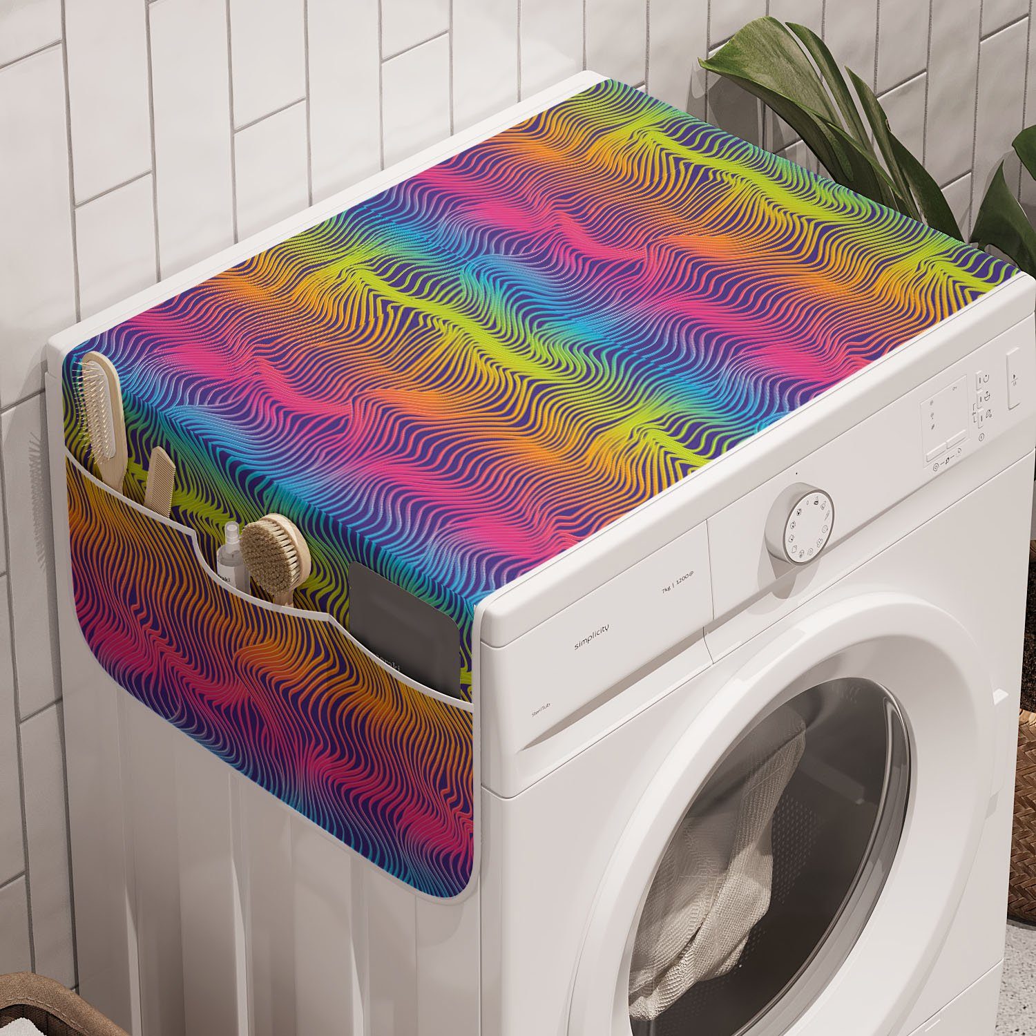 Waves Moderne Bunt für Waschmaschine Badorganizer Regenbogen-Töne Abakuhaus Trockner, und Anti-Rutsch-Stoffabdeckung