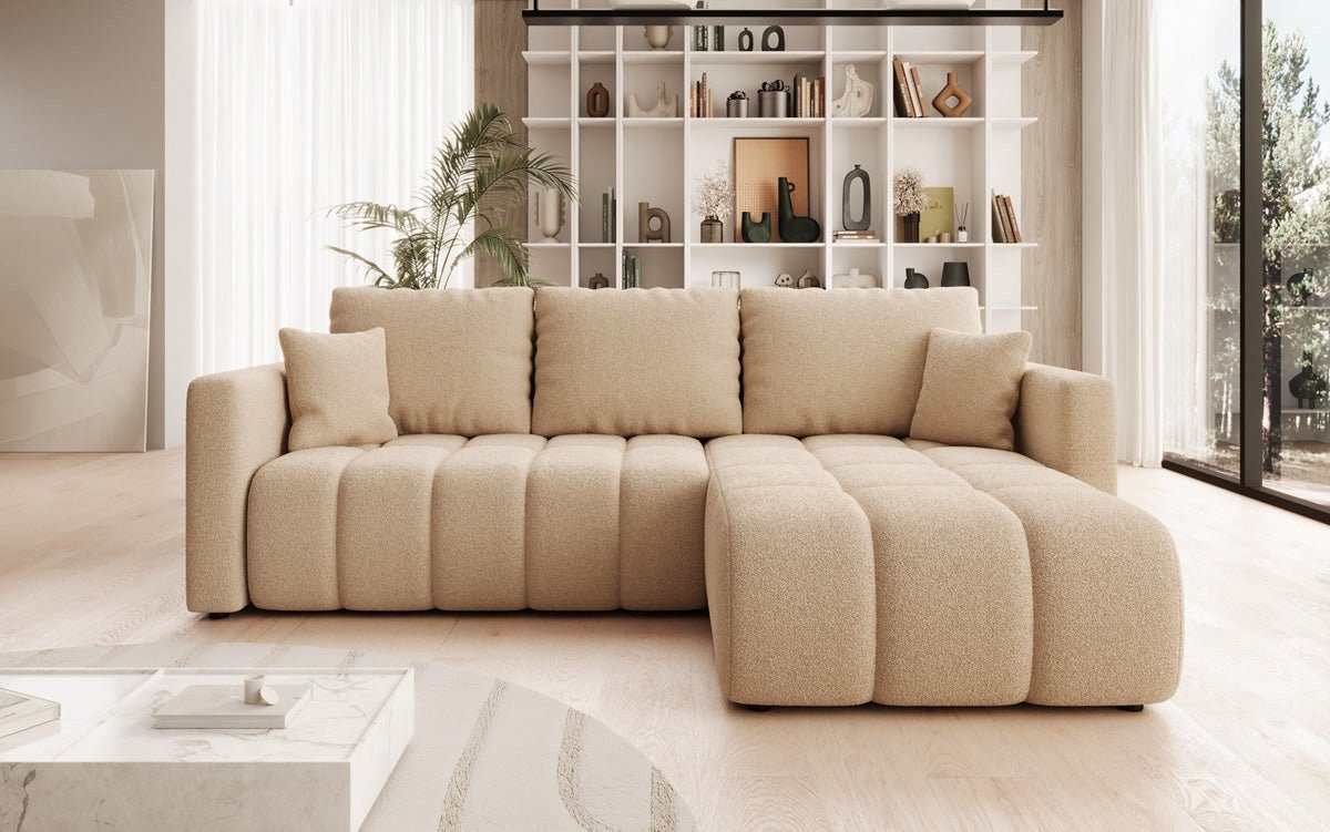 Luxusbetten24 Schlafsofa Designer Sofa Beatrice L in Bouclé, mit Schlaffunktion und Stauraum