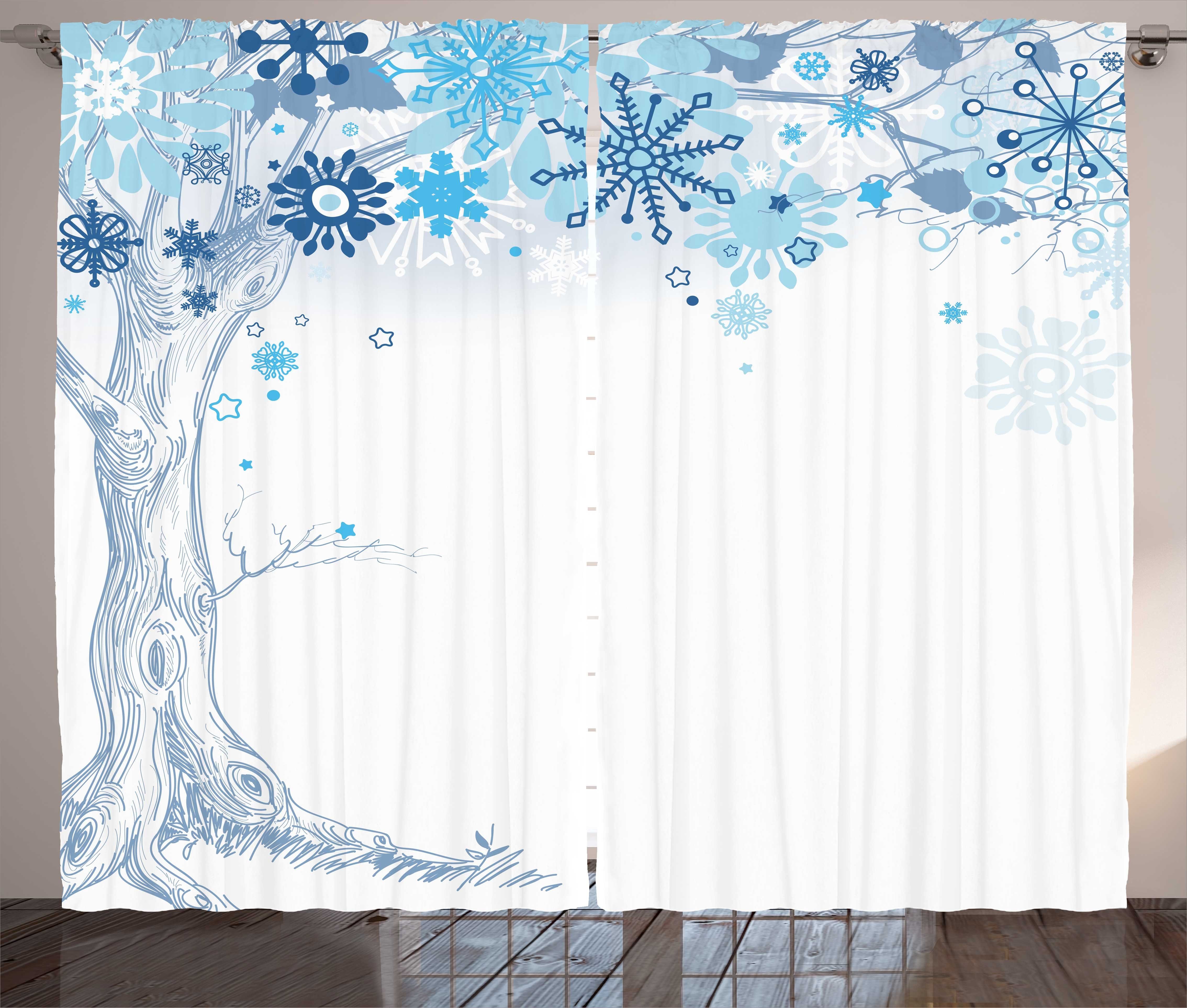 Abakuhaus, Schlafzimmer und Vorhang Abstrakte Schlaufen Winter Schneeflocken Haken, Baum mit Kräuselband Gardine