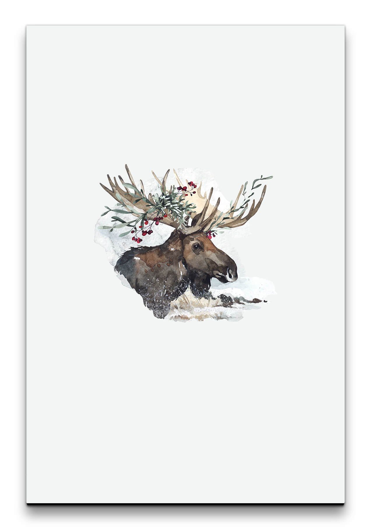 Sinus Art Leinwandbild Elch Geweih Wald Wasserfarben Aquarell Zweige Modern