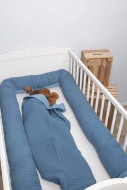 ULLENBOOM ® Nestchenschlange Bettschlange Baby 300 cm Blau, ideal als Baby Bettumrandung, (Made in EU), Bezug aus 100% Baumwolle, als Bettnestchen geeignet