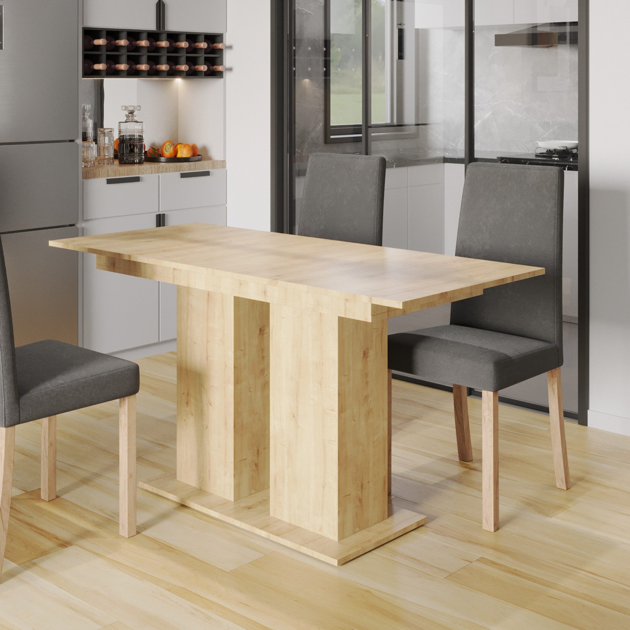 Friderik-EU Esstisch Esstisch Moderno – Moderner Ausziehtisch mit Holzdetails, 130–170 cm