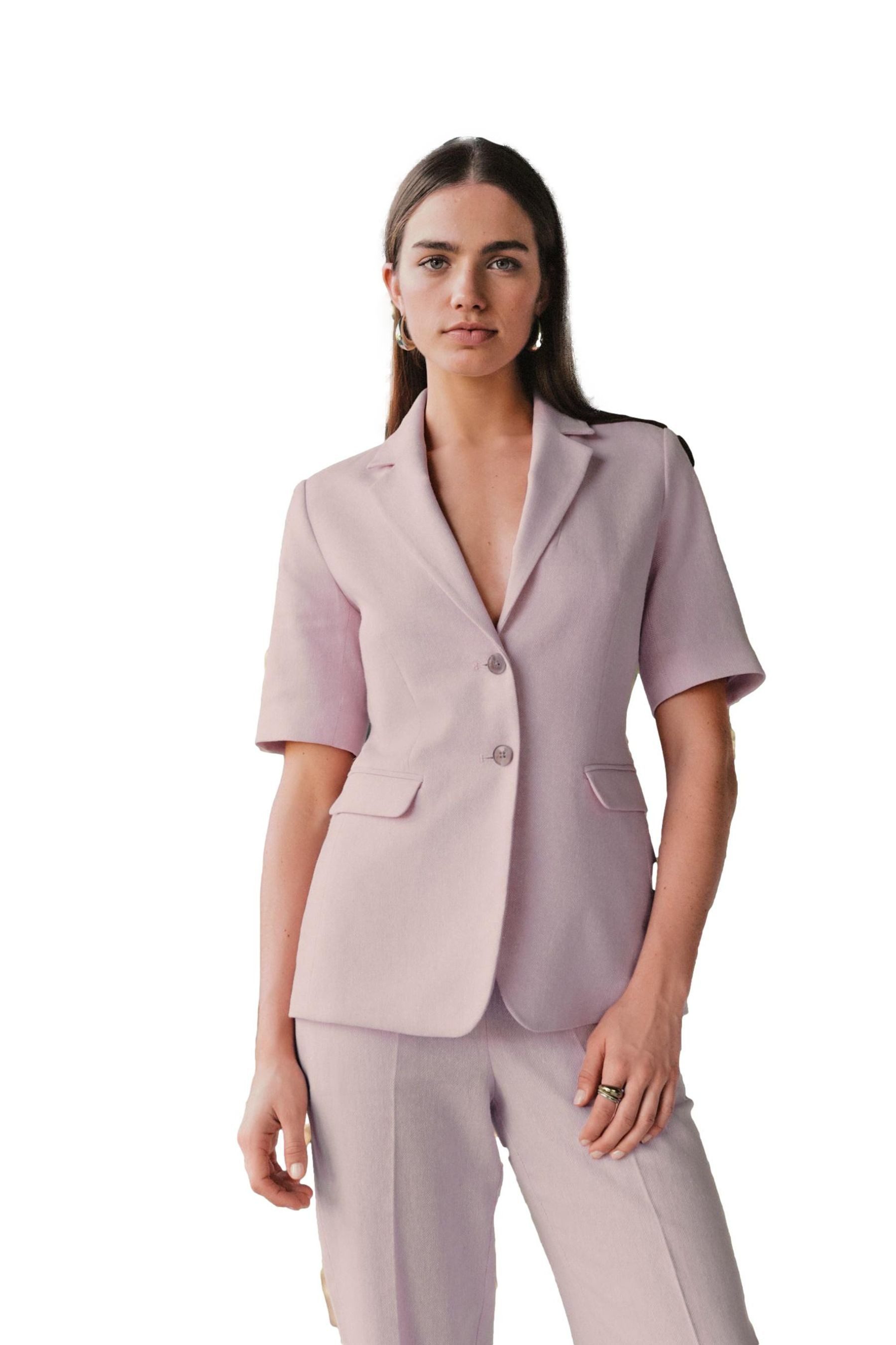 Next Jackenblazer Kurzarm-Blazer mit Fischgrätmuster (1-tlg)