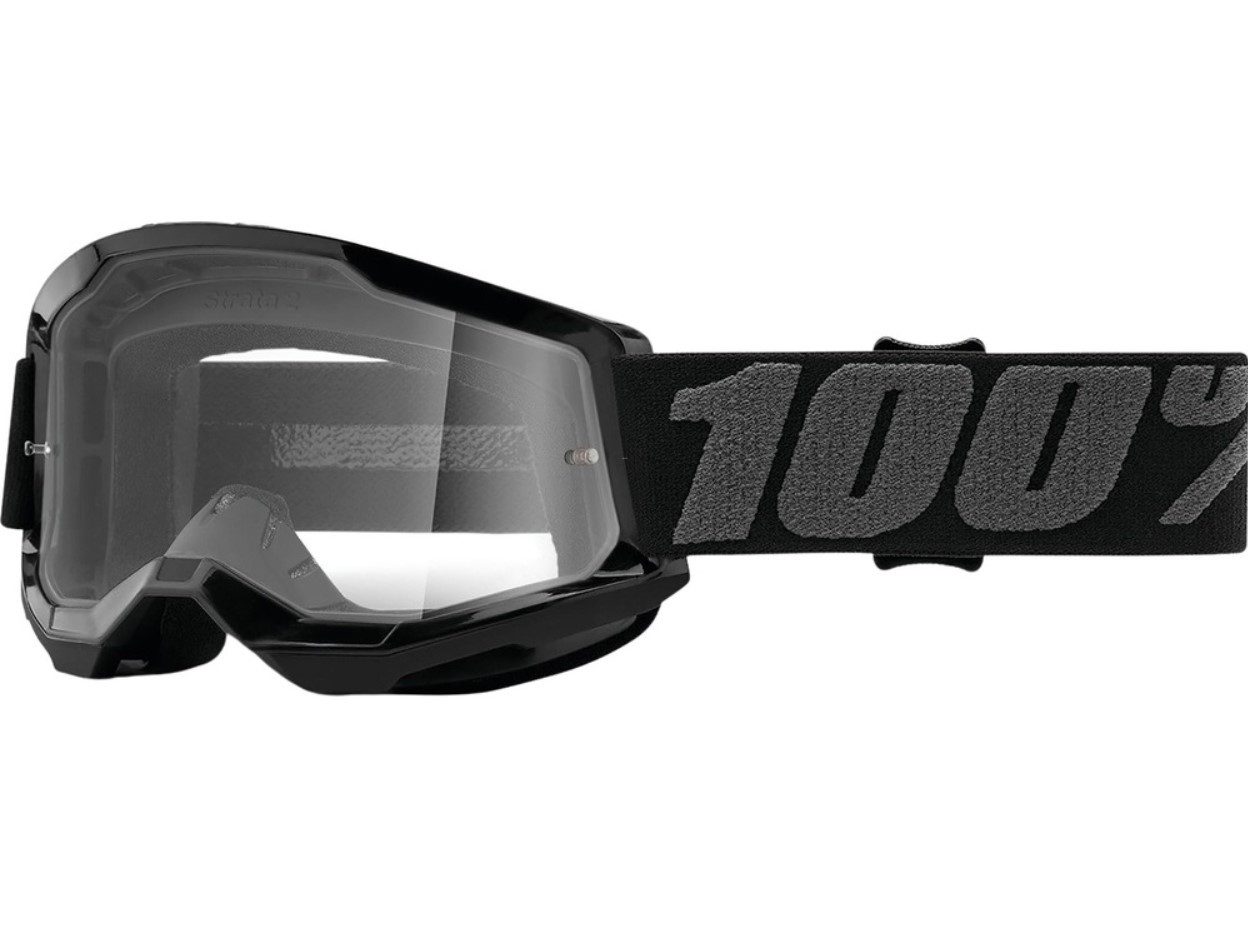 100% Motorradbrille 100% Strata V2 goggle Motocross Brille Schwarz (Clear)