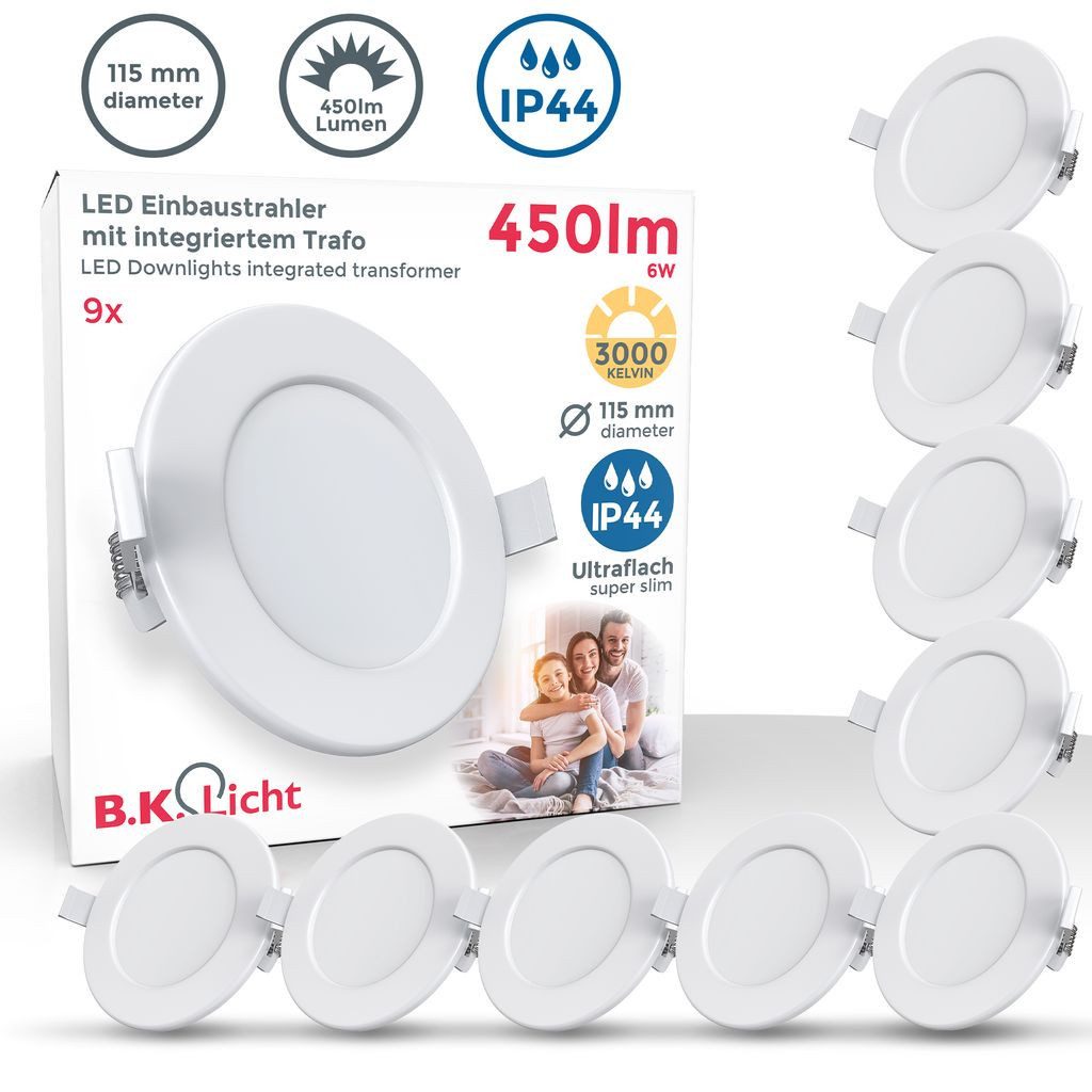 B.K.Licht LED Einbaustrahler Bad Einbauleuchten 9er Set Ultra-flach Ø115x30 günstig online kaufen