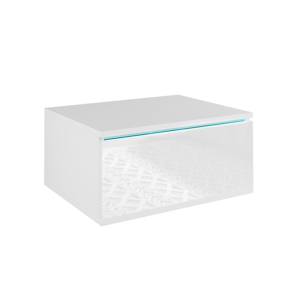 Livinity® Nachtschrank Nachtkonsole SAMIRA Weiß Hochglanz mit LED