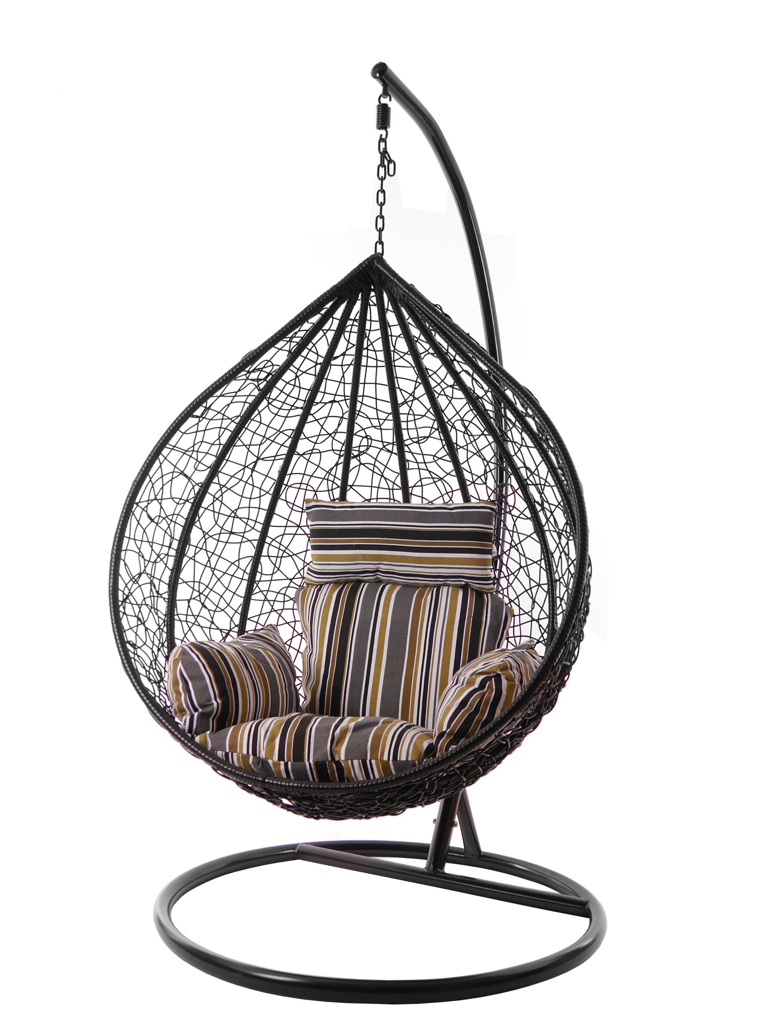 Chair, Gestell und (7891 gestreift schwarz, Kissen, terra) Swing Hängesessel MANACOR KIDEO mit natur Hängesessel Nest-Kissen XXL Hängesessel