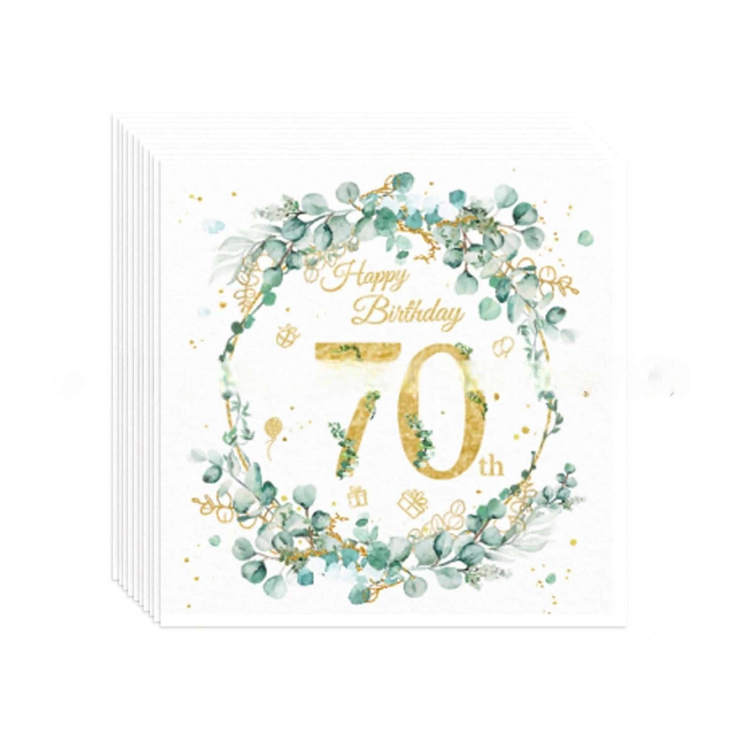 LuxusKollektion Papierserviette Servietten 80 Stück 70 Geburtstag Eukalyptus Gold, (80 St)