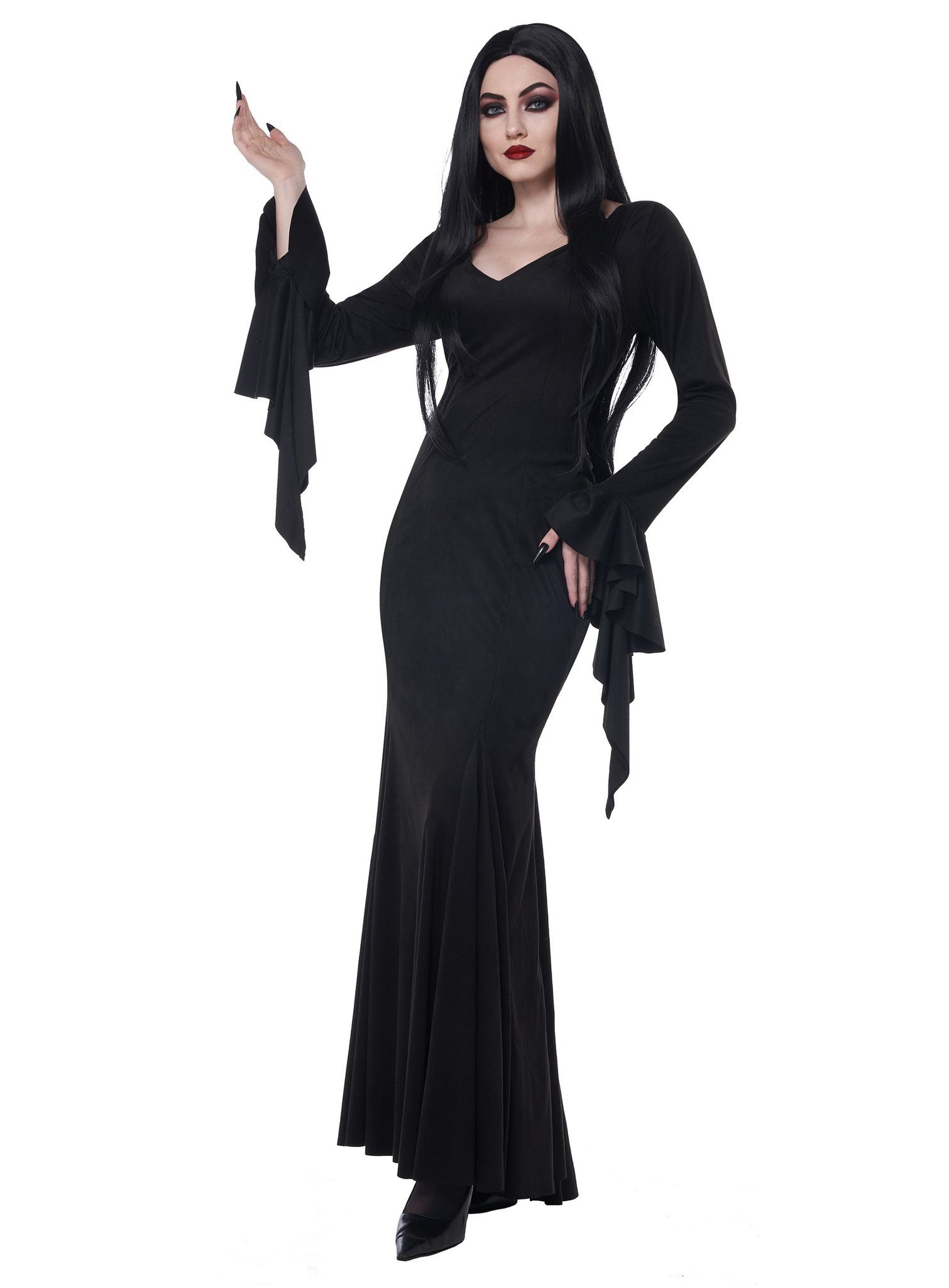 Metamorph Vampir-Kostüm Morbide Morticia - Horror Halloween Kostüm Damen, Wie bei Wednesday: schwarzes Kleid von düsterer Eleganz