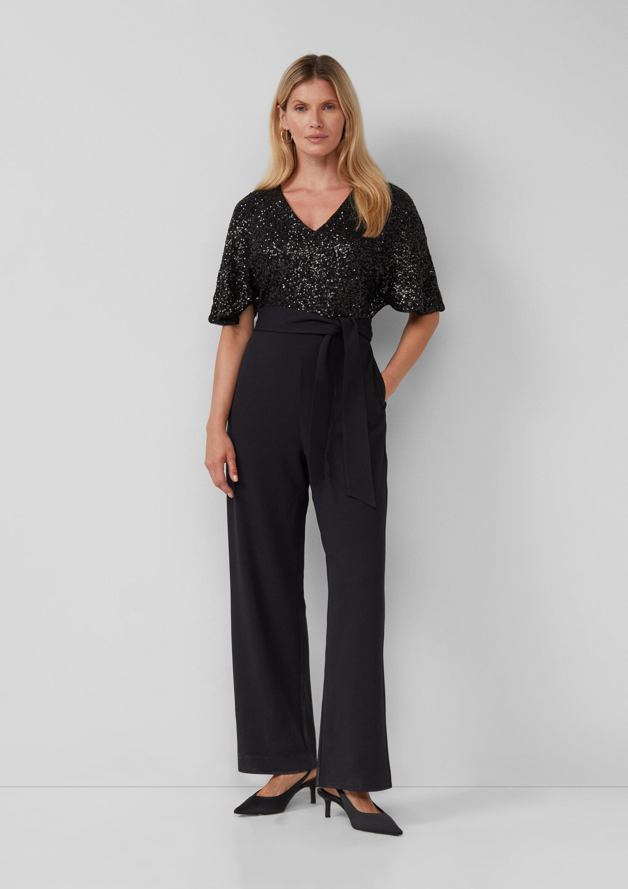 s.Oliver Jumpsuit Overall Festlicher Overall mit Pailletten und Bindegürtel